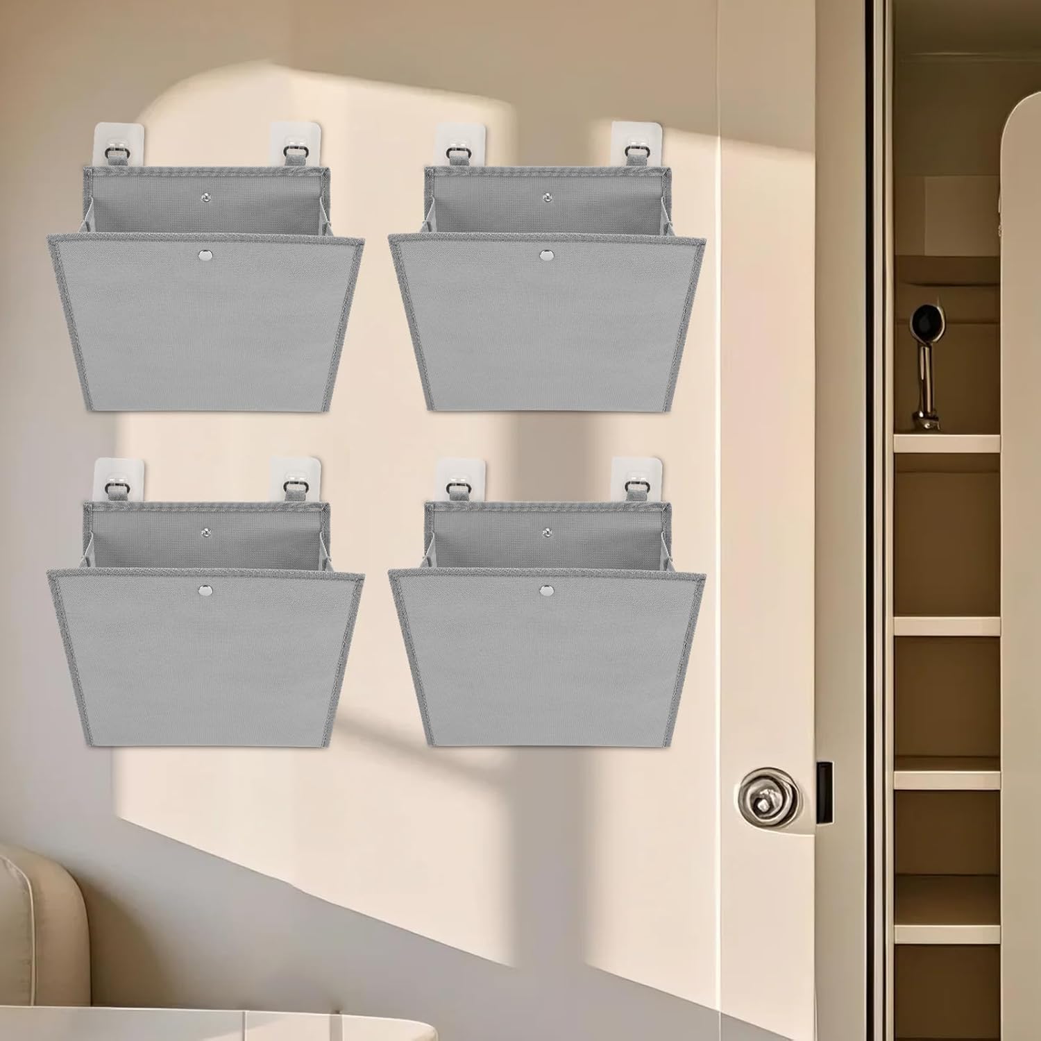 Wall Mounted Shoe Rack for RV Door, 2/4 Pack Hanging Organizer for Shoe Storage, Foldable Rack with Hooks, Wall Organizer for RV Storage and Organization (4)