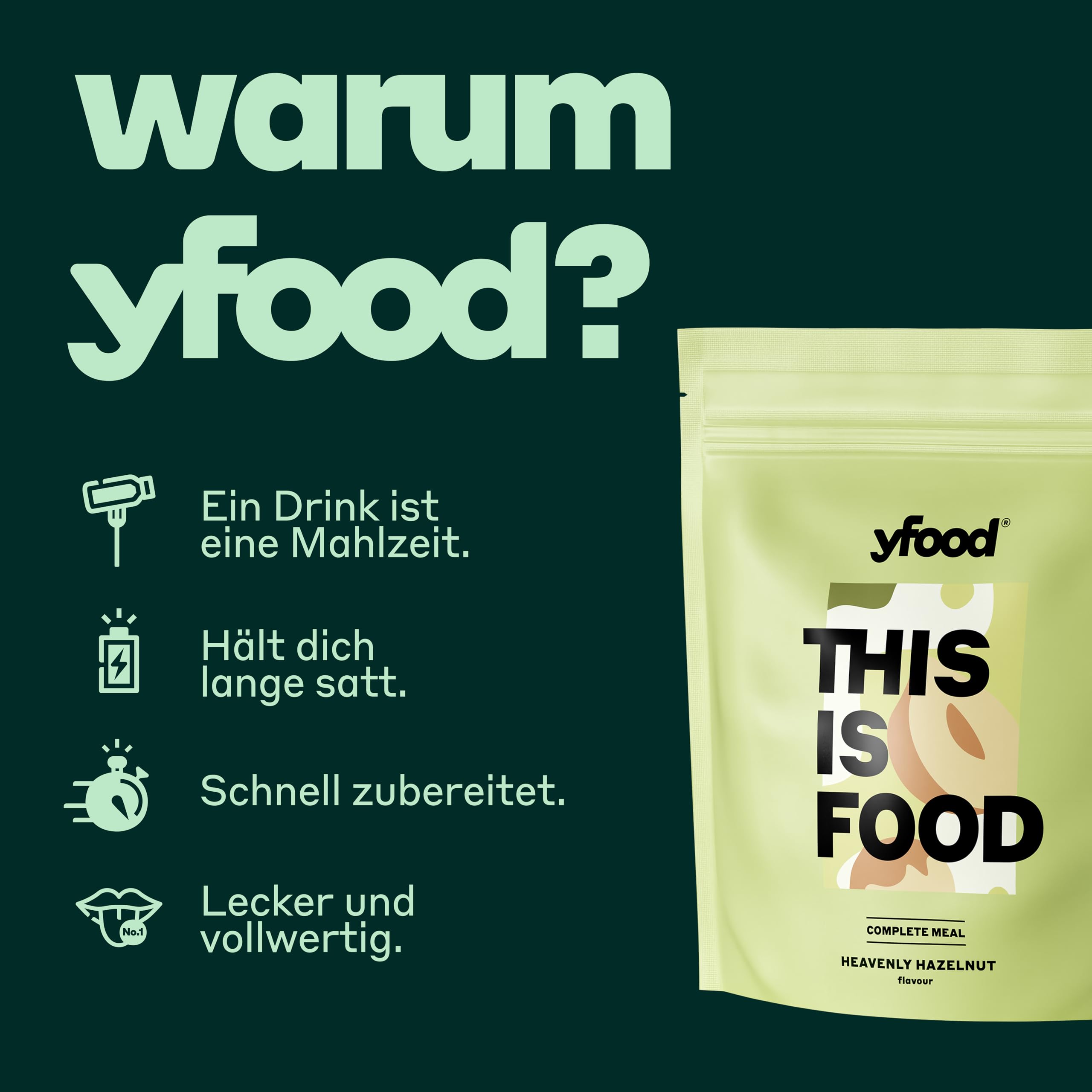 yfood Trinkmahlzeit Heavenly Hazelnut – 12 Mahlzeiten à 400 kcal in Pulverform – 25g Protein, Vitamine & Mineralstoffe - Geschmack: Haselnuss
