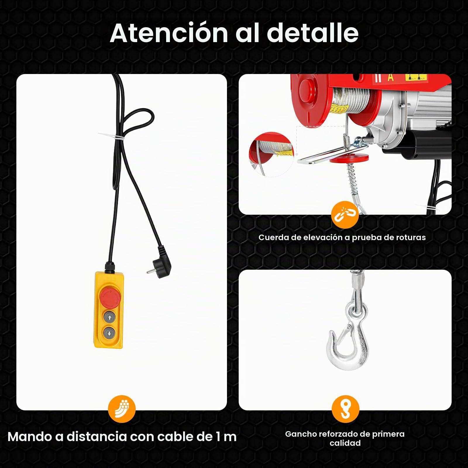 Cabrestante eléctrico Poyujkyhr de 800 kg con doble cuerda, 10 m de altura de elevación, motor de 1350 W, polea con control remoto, velocidad de elevación de 10 m/min, cabrestante de cadena para