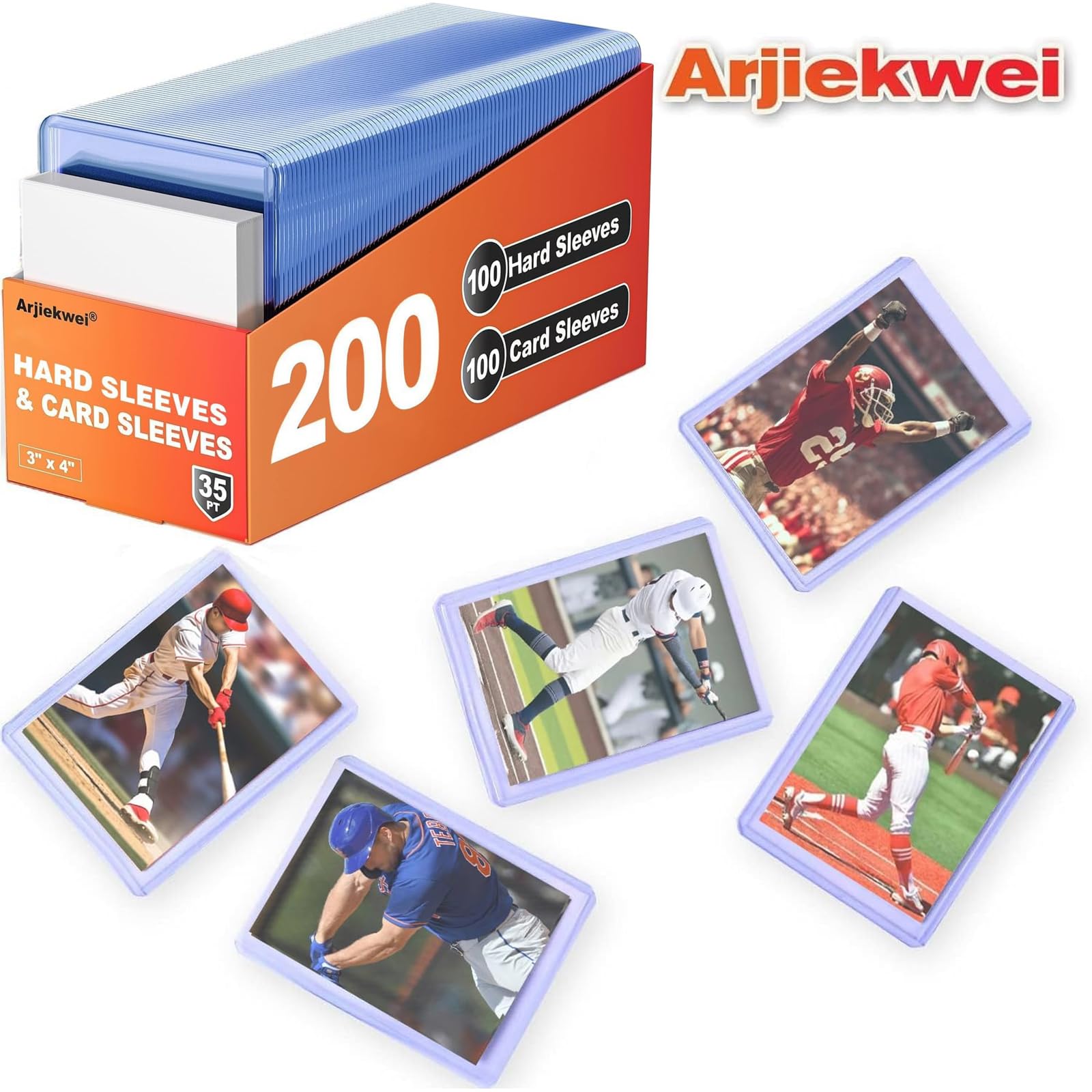 Arjiekwei Rękawy na karty, twardy plastik, ochraniacze na karty baseballowe 7,6 cm x 10 cm, tworzywo sztuczne, etui na karty kolekcjonerskie do handlu sportami, baseball, piłka nożna, karty do gry