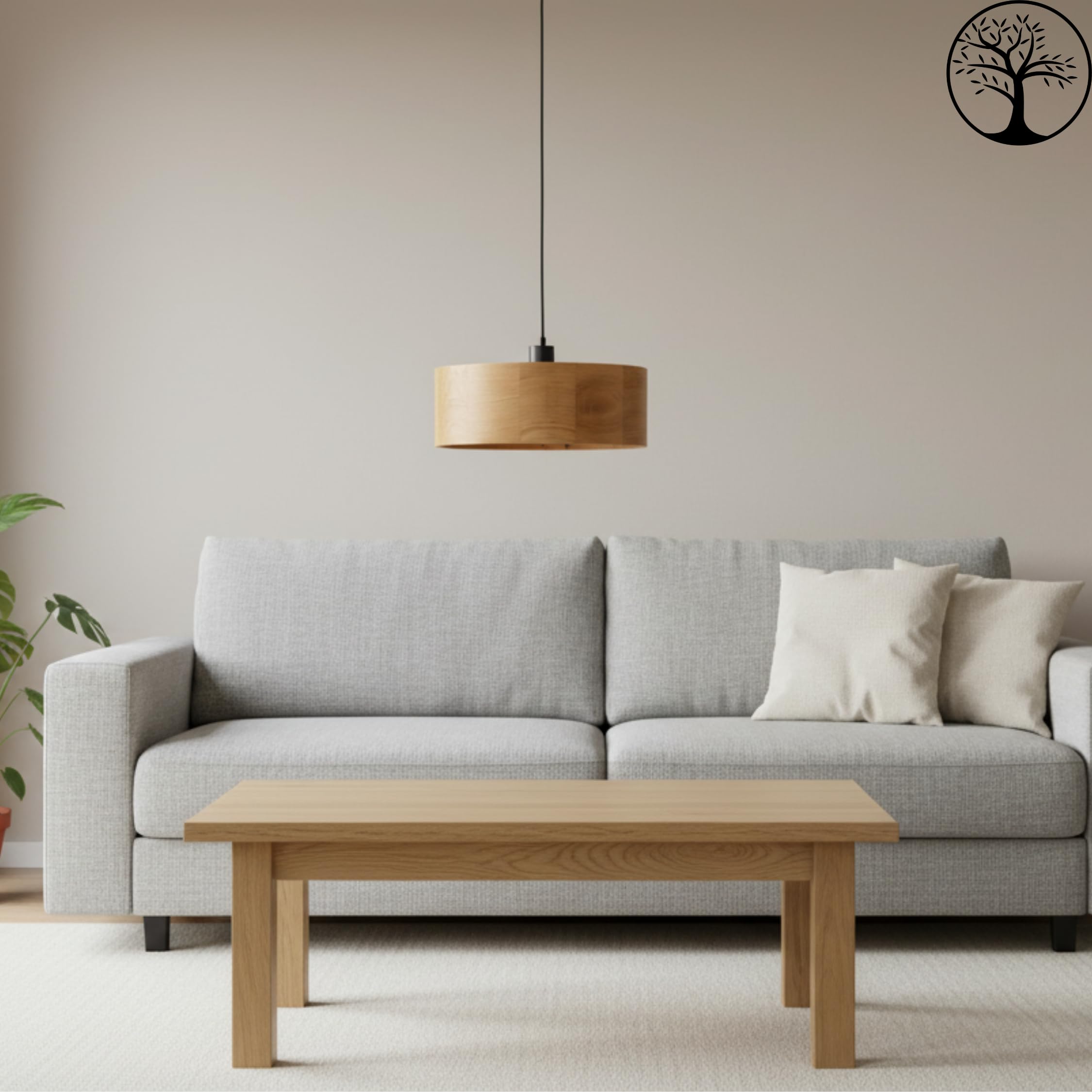 Pendelleuchte Holz - Rund Modern Holzlampe 1xE27 (37 cm) - Hängeleuchte Eiche - Natur Lampe für Esszimmer, Wohnzimmer, Küche, Schlafzimmer, Flur - Stilvolles Design Eichenholz ANTILIA