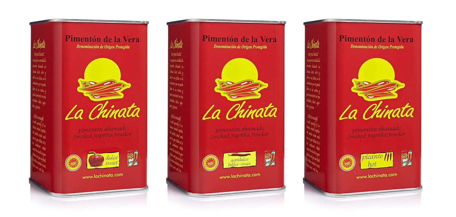 La Chinata. Smoked Paprika Powder. The three paprikas. Pack of 3 tins (1 Sweet, 1 Hot, 1 Bittersweet). 750g (1.65lb) each.