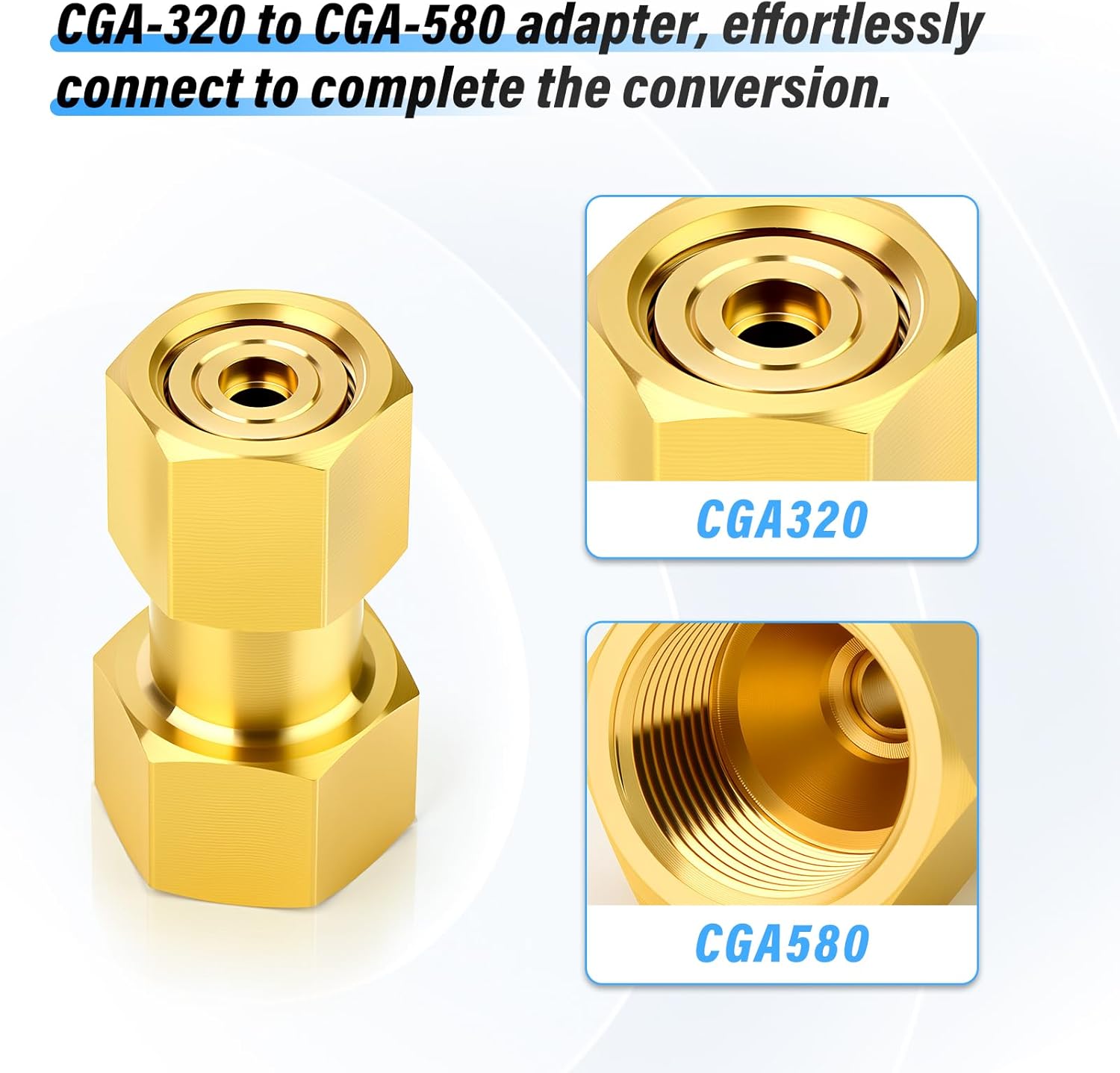 MEANLIN MEASURE 2Pcs Brass CGA-320 to CGA-580 Cylinder Adaptor, Gas Tank Adapter with Nylon Washer, CO2 Carbon Dioxide to Argon Flowmeter for CO2 Tank Welding Gas Regulator Flow Meter, 15MPa Rated