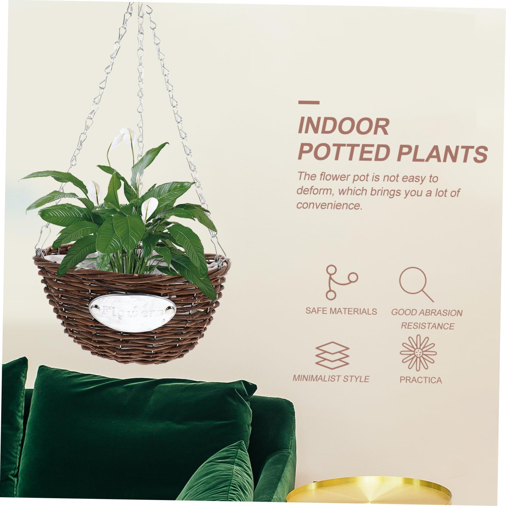 Fioriera Sospesa in Rattan e Metallo Marrone, Confezione da 2 Pezzi, per Casa e Dormitorio, Cesto da Appendere per Piante e Fiori