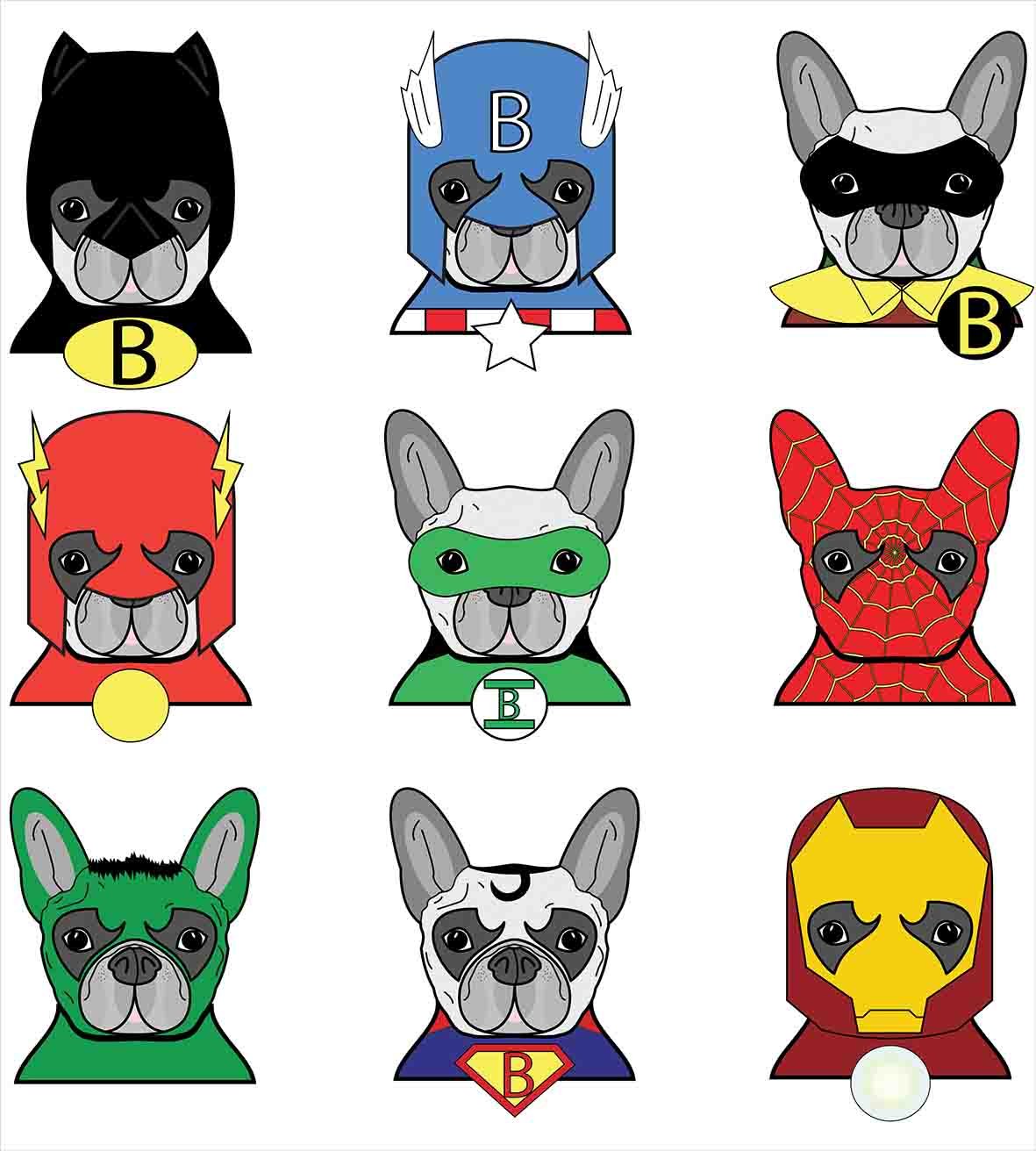 Ambesonne Superhero Duvet Cover Set, Bulldog Superheroes Fun Cartoon Puppies in Disguise Costume Dogs Print, Decorative 3 Piece Bedding Set with 2 Pillow Shams, Queen Size, White Grey