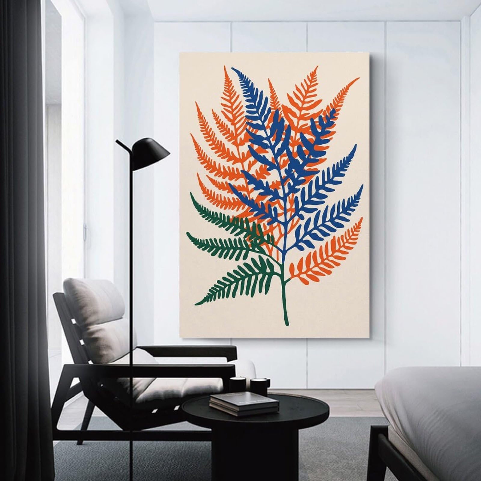 Junmoney Canvas Art Print Colorful Minimalist Fern, 24x36inch(60x90cm), for Office, Study Or Home Workspace, Home Office Artwork with Decorative Appeal