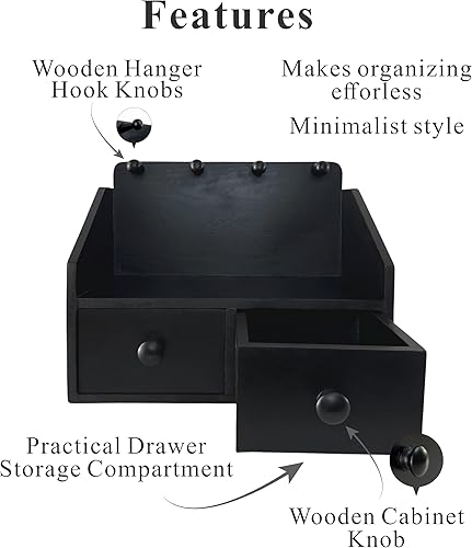 Miniatura 6 de NOBLEHAUS KOLM - Organizador de colonia para hombre, soporte de colonia de madera con cajones, ganchos para llaves y ranura para teléfono, elegante