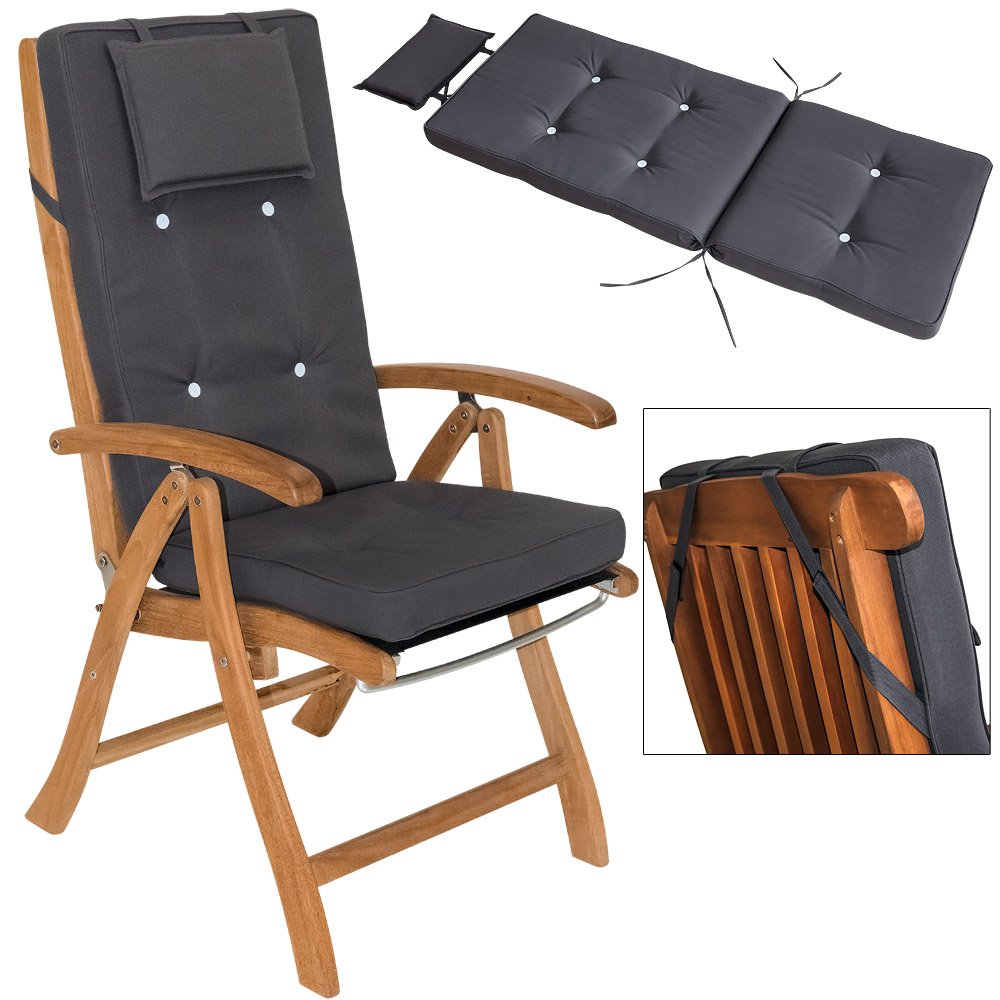 Detex 2X Coussins de Chaise de Jardin avec Dossier Haut Anthracite 118x45x7 cm Oreiller Appui-tête Amovible hydrofuges