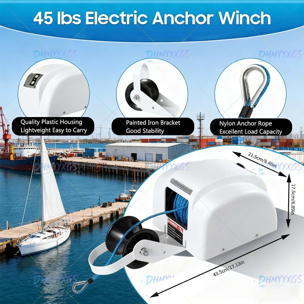 Elettrico Ancora Verricello,Salpa Ancora Elettrico 12 V,con Verricello E Telecomando Senza Fili,per Barca Telecomandato Acqua Salata per Ancore Fino a 45 Libbre