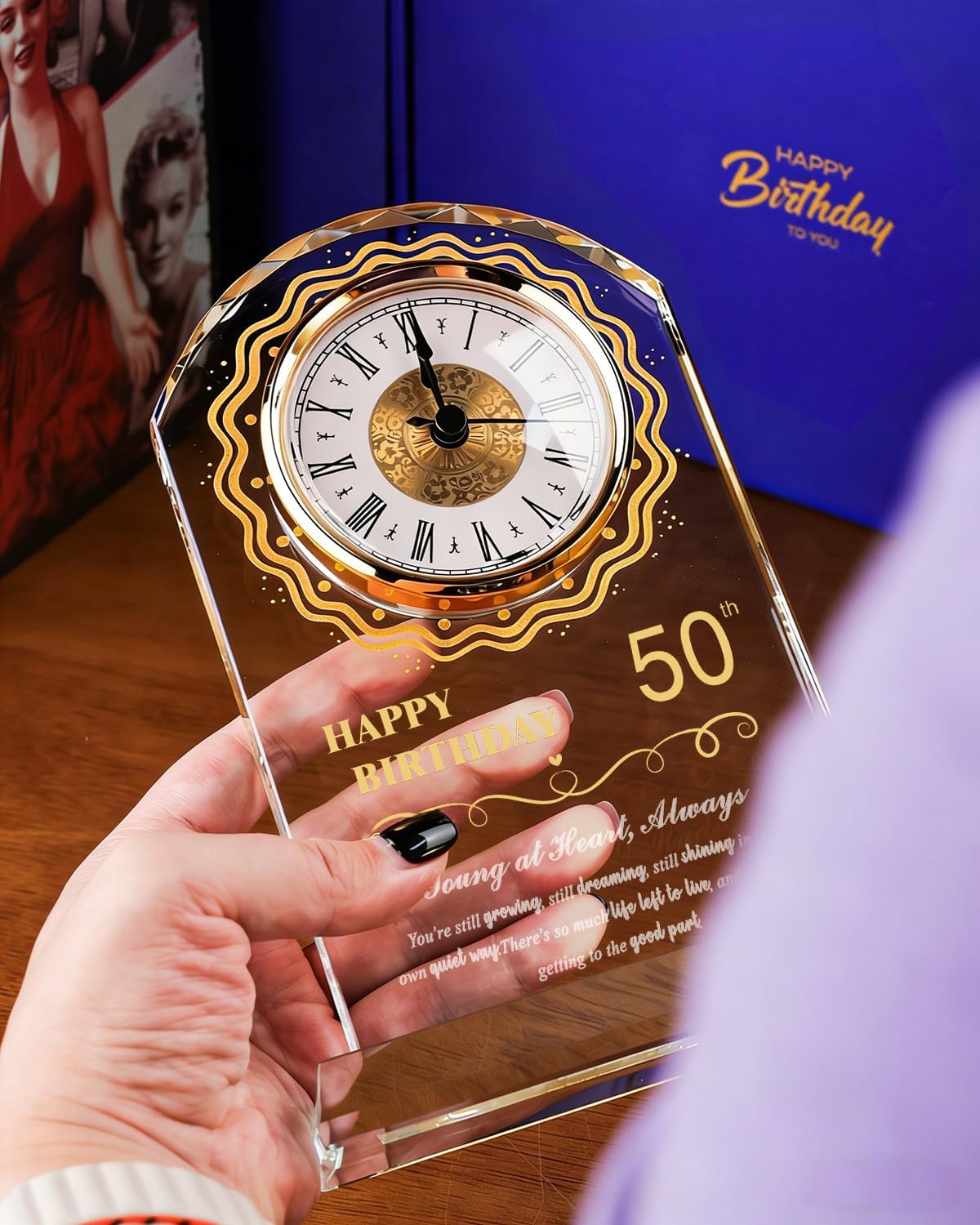 50th Birthday Crystal Quartz Clock for Women Men,50 Year Old Birthday Gift for Her Him,Happy 50th Birthday Decoration Gift for Mom Dad