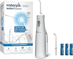 Waterpik Fio dental expresso sem fio, operado por bateria e portátil para viagens e casa, aceito pela ADA, impermeável para uso no chuveiro, branco WF-02, embalagem pode variar