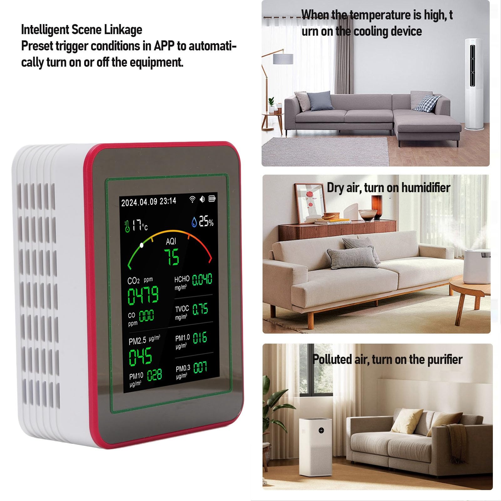 CO2 Monitor Luftqualitätsmonitor, 15-in-1 WLAN Innenraum CO2 messgerät Luftqualität Monitor für CO2, TVOC, HCHO, PM0.3-PM10,Tragbarer Luftdetektor, Temperatur & Luftfeuchtigkeit mit Echtzeitanzeige