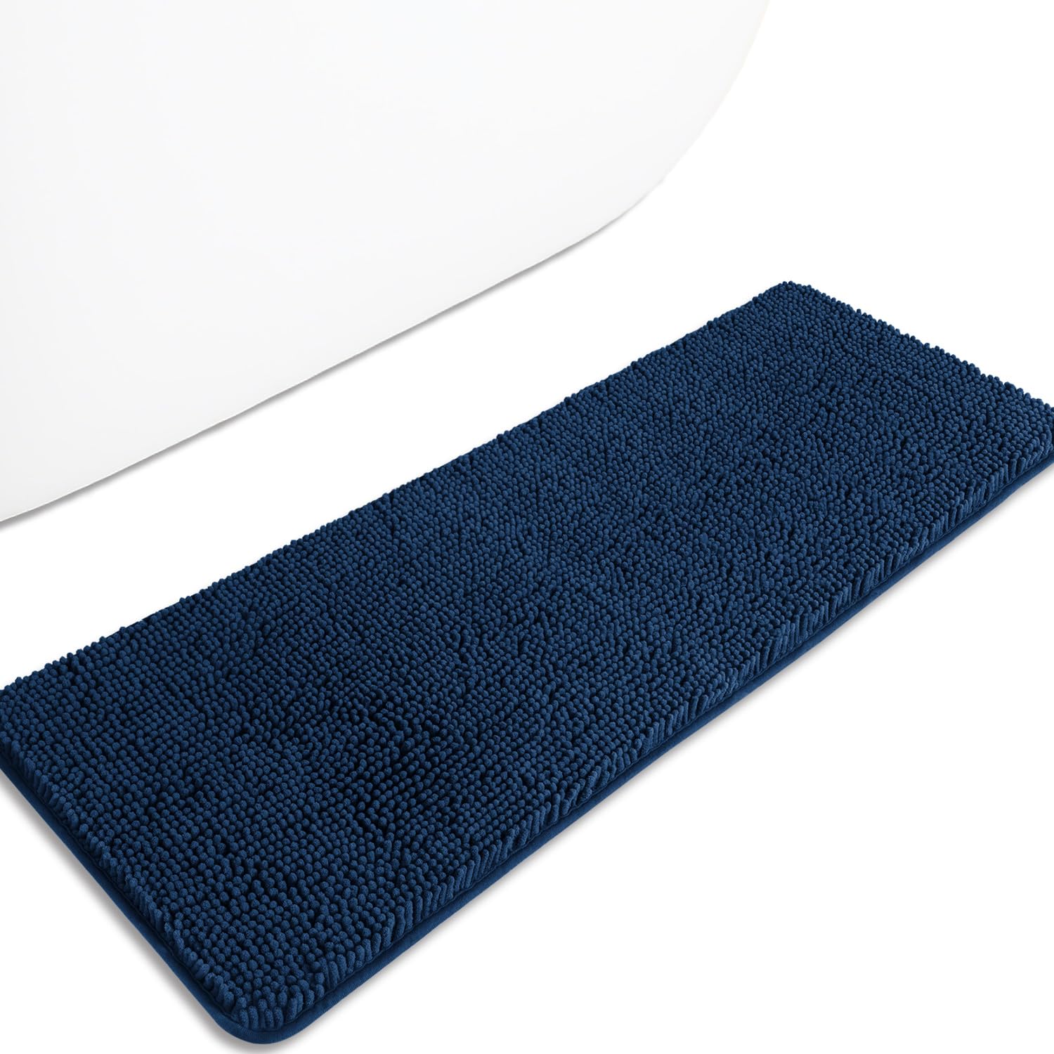 PureSwan Navy Blue 47 x 17 Bathroom Rugs – Absorbent and Washable Bath Mat, Non-Slip, Thick Soft Chenille Bath Rugs for Bathroom Floor, Shower, Sink