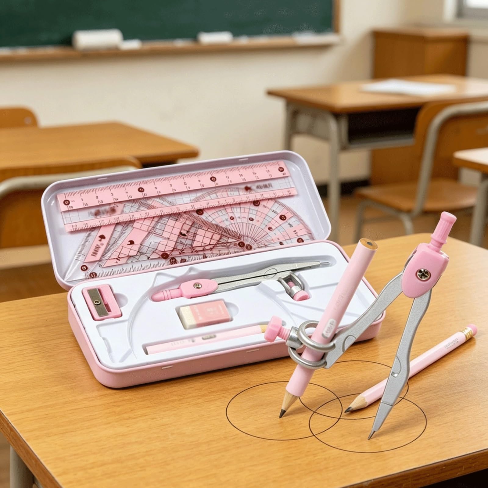 Kompass-Geometrie-Werkzeug, 8-teiliges Set for mathematische Geometrie, Zeichenkompass-Set for Schüler, Kompass- und Lineal-Werkzeugset mit Aufbewahrungsbox