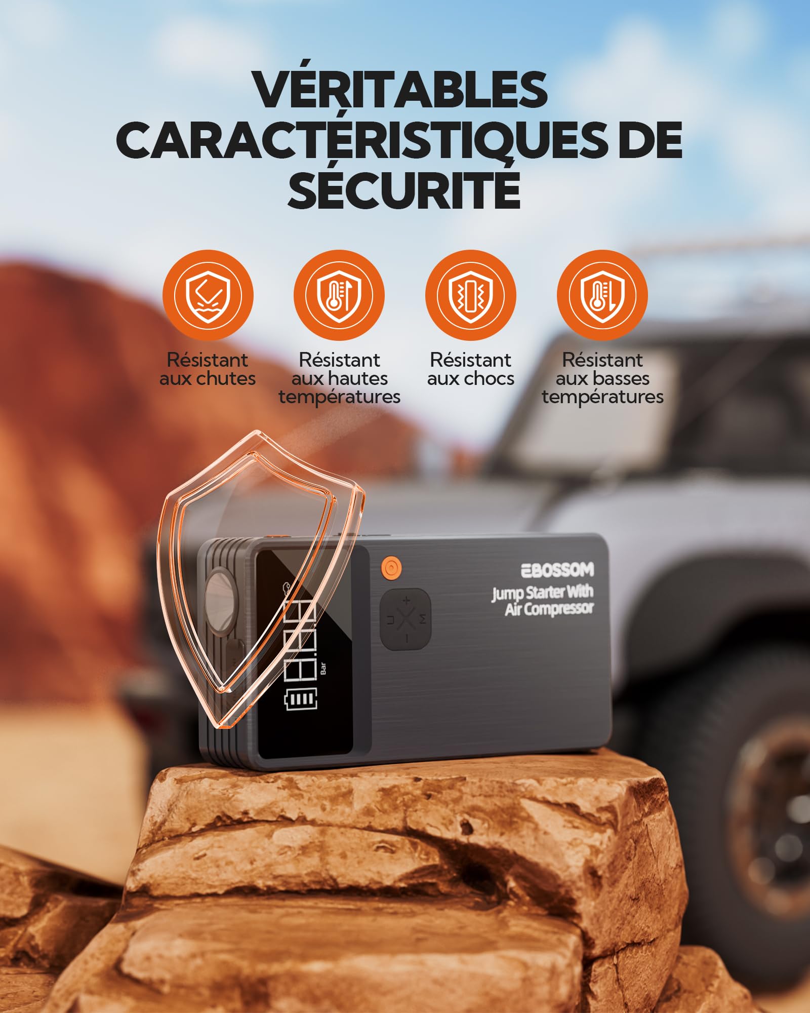 Booster Batterie Voiture avec Gonfleur,Demarreur Batterie Voiture avec Compresseur d'air Portable 7en1,Jump Starter Boost pour Moto de 12000 mAh,Booster d'urgence avec Lampe LED,Charging USB-C