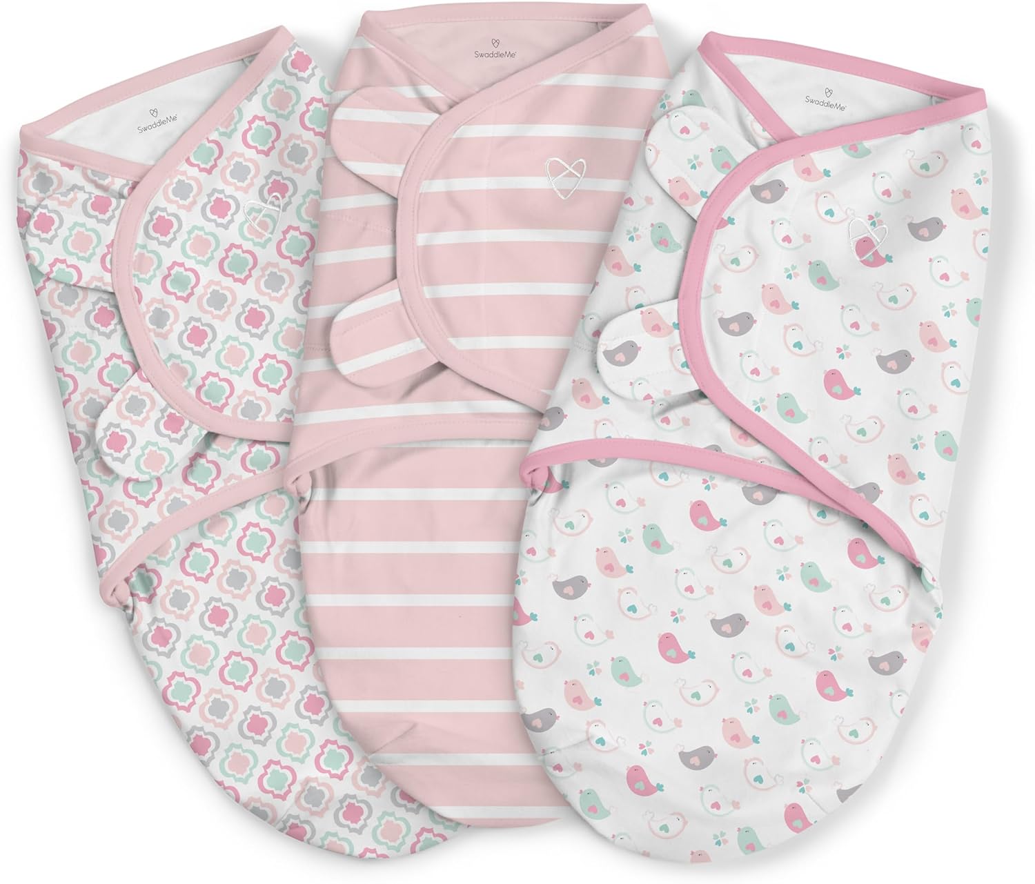 SwaddleMe by Ingenuity Original Swaddle with Easy-Change, 100% Cotton, Improves Sleep & Calms Startle Reflex, 3-6 Months, 3-Pack - Dino Time