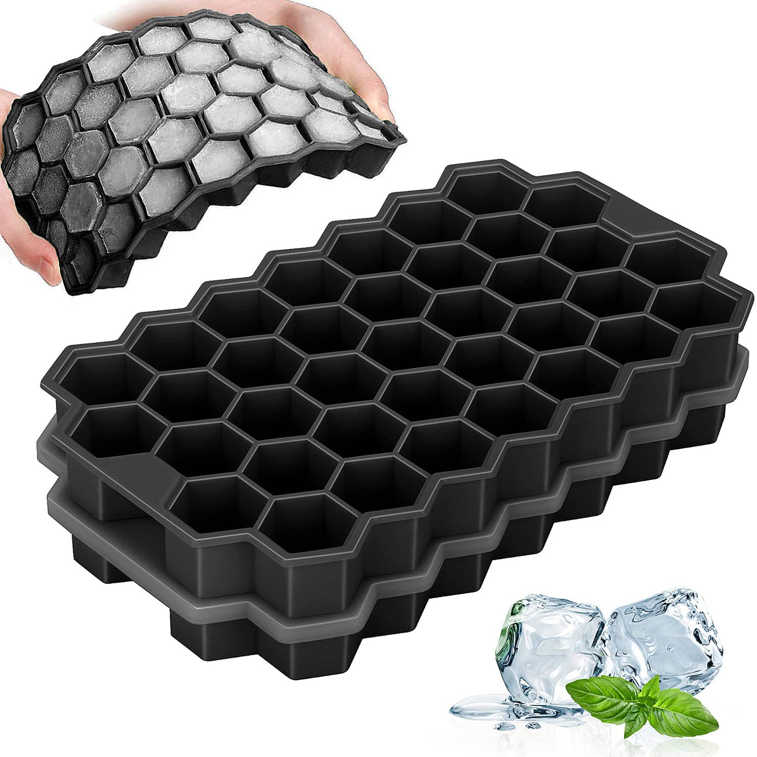 Stampo per Cubetti di Ghiaccio in Silicone, Confezione da 2 Pezzi, Riutilizzabili Con Coperchio, Fino a 74 Cubetti, senza BPA, per Birra, Cocktail, Whisky, Caffè, Snack per Bambini, Puree