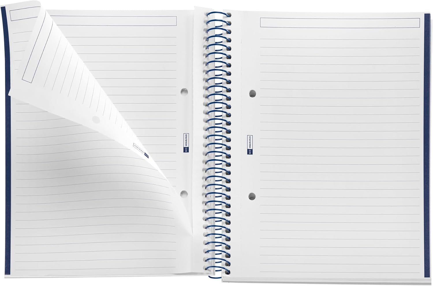 Miquelrius - Spiral notepad A5-80 sheets 90 g - Lines 7 mm - 1 coloured strip - Laminated hard cover - Colour Navy