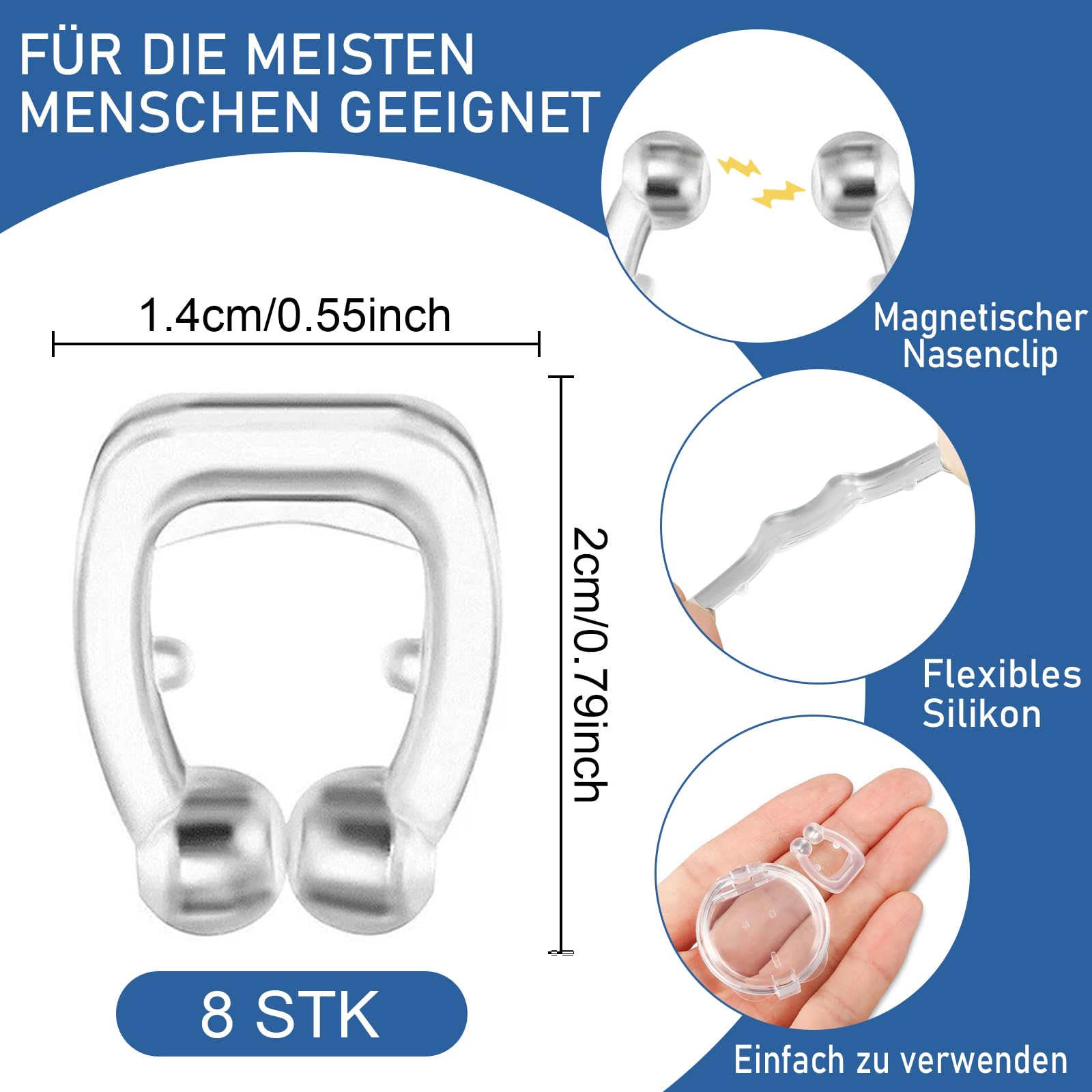 8 Piezas Clip Nasal Antirronquidos,Dilatadores Nasales para Dormir,Respirador NasalMagnetico,NasalNose Clip,Dilatador Nasal Anti-Ronquidos Reutilizable,Mejora la Respiración,Ayudar a Dormir