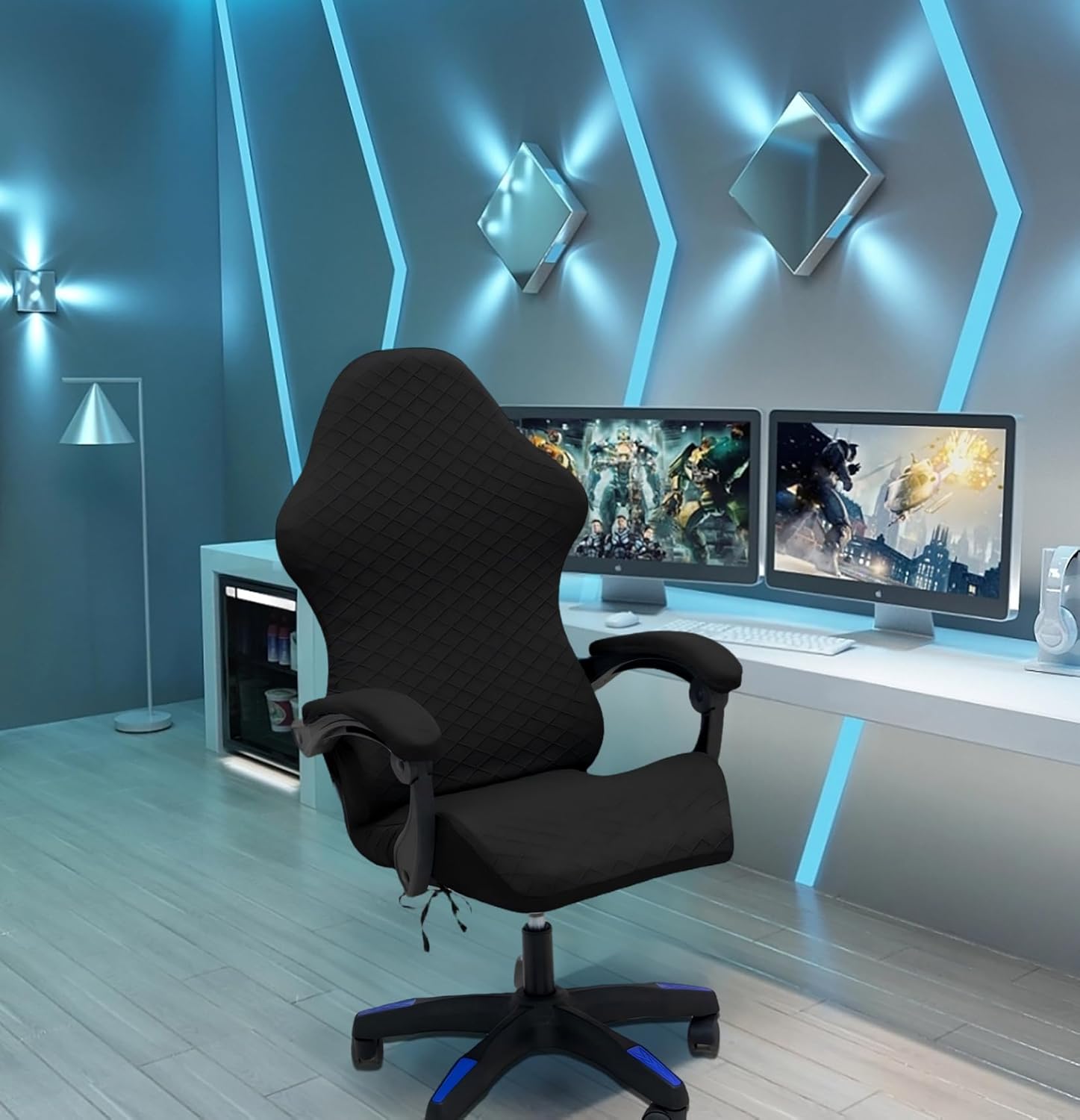 Gaming Chair Cover Set with Armrest Covers, Jacquard Stretch Slipcover1-Piece Form Fit Cover & Chair Armres Covers Included（no Chair (Black)