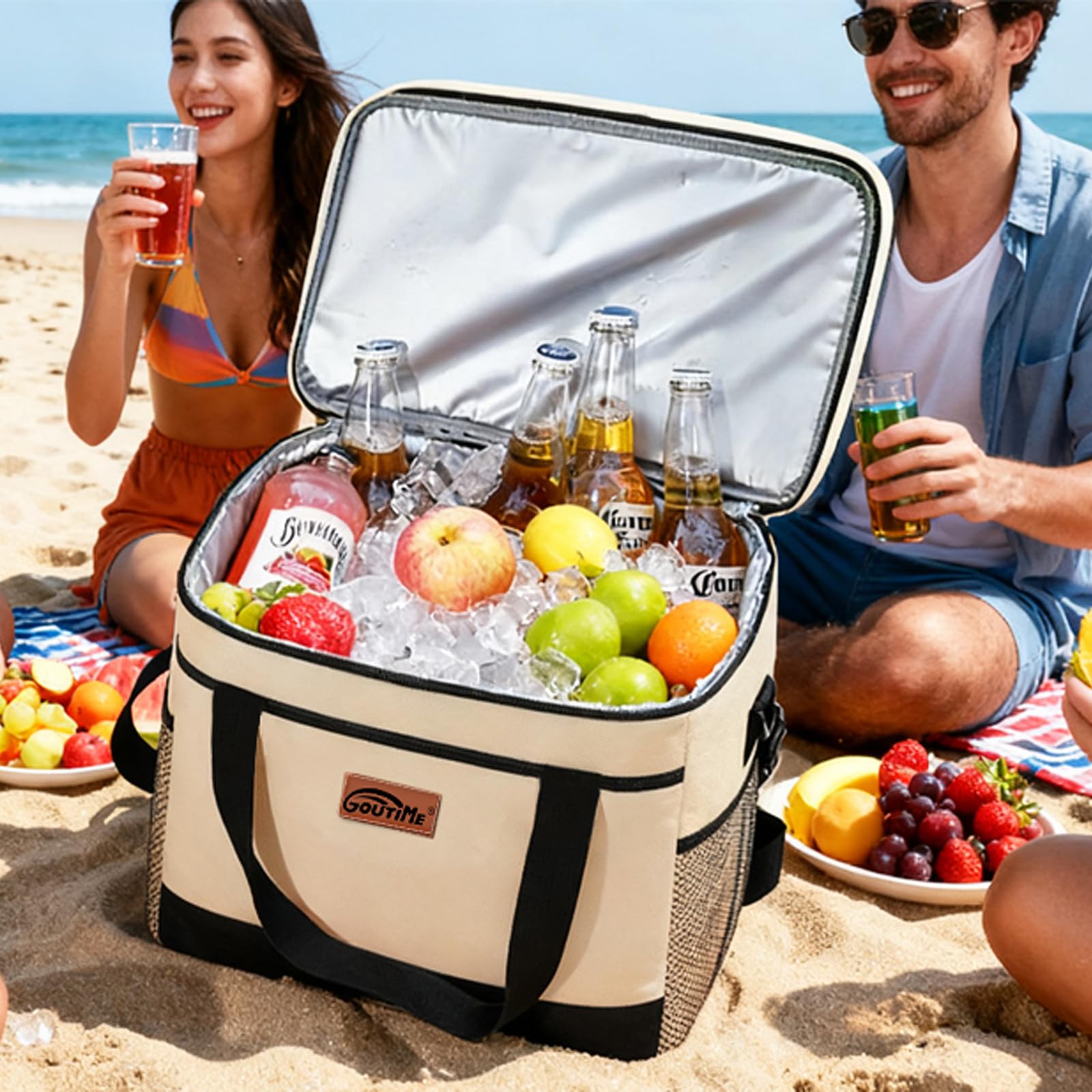 Sacca Isotermica 26L Portatile, Borsa Termica Impermeabile Leggera per Picnic Campeggio Barbecue Viaggi Outdoor (Beige)