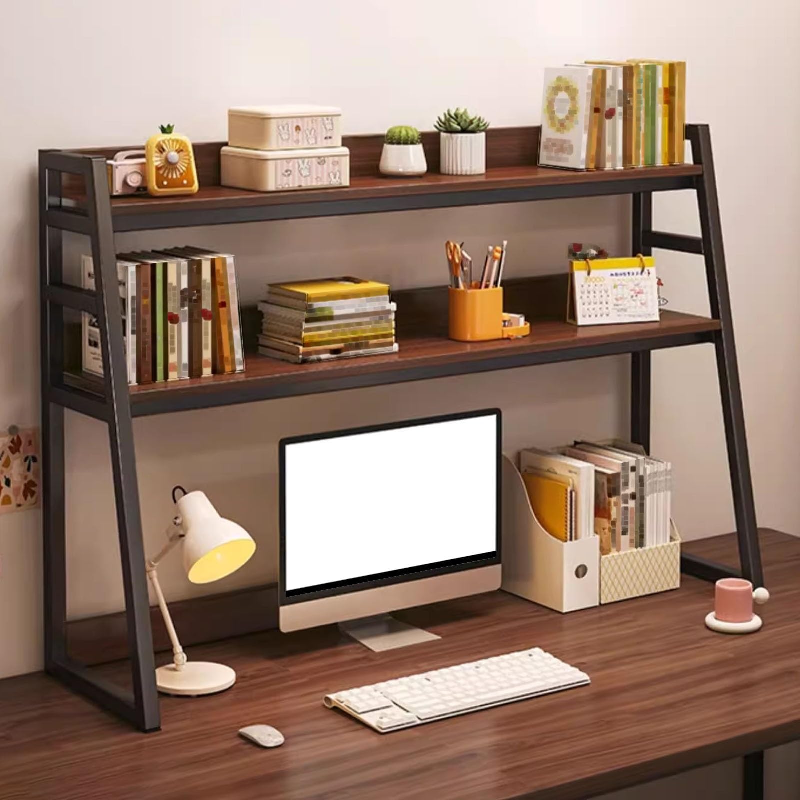 CWCQGH 2-Tier Over Desk for Dorm & Home Office, Multipurpose Desk Organizer, Countertop Display Rack, Stylish Storage Shelves for Efficient Workspace Solutions,Black-55cm/21.7in