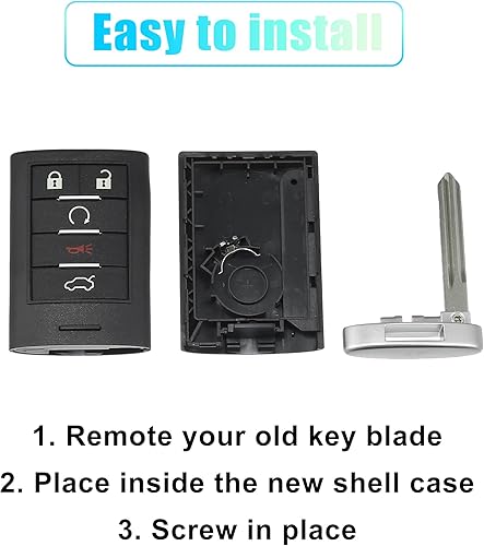 Miniatura 8 de X AUTOHAUX Funda de repuesto para llavero de 5 botones sin llave para Cadillac Escalade CTS DTS STS 2008-2012 M3N5WY7777A con hoja sin chip