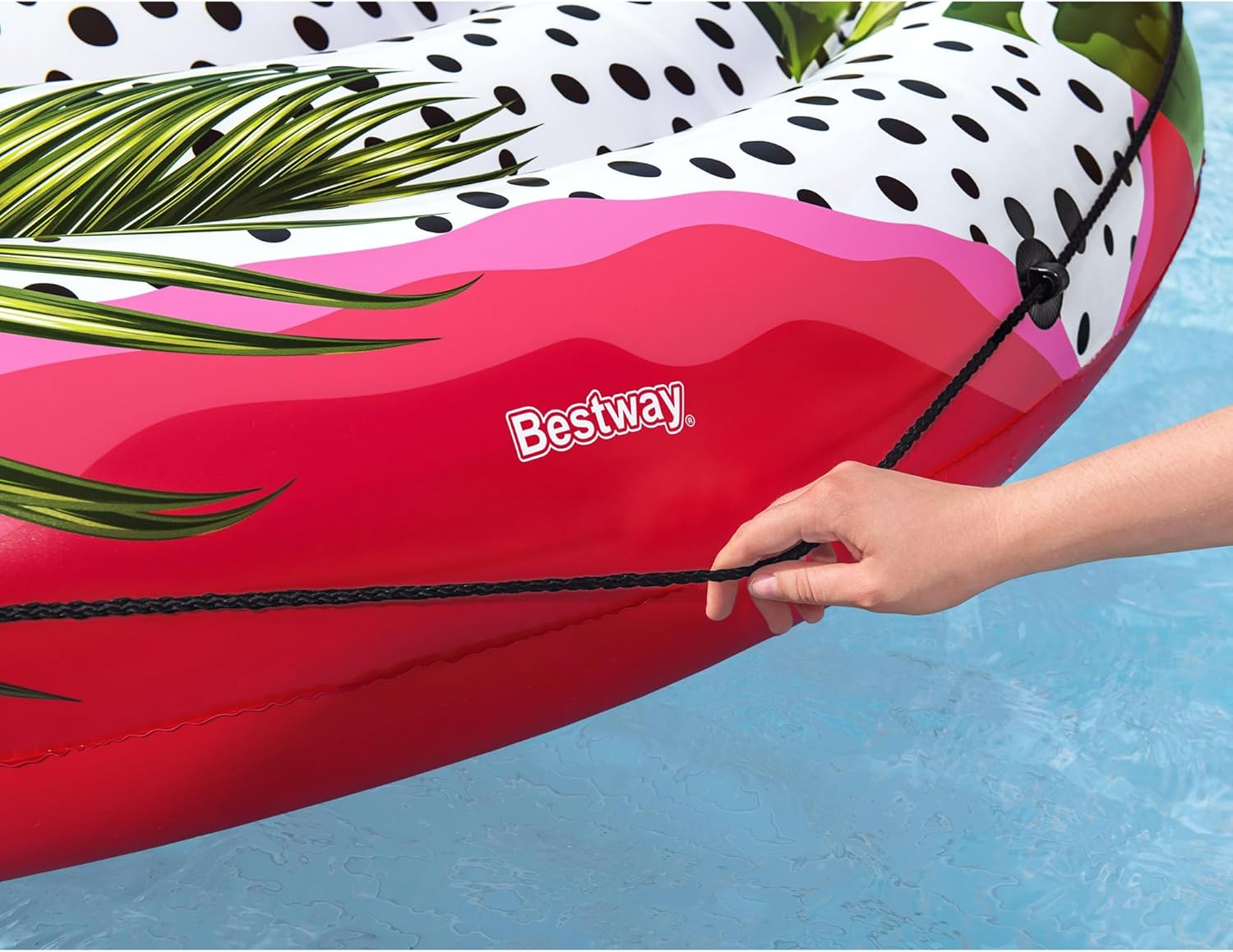 H2OGO! Fruits of Paradise Island Pool Float - 2 Person, 6'2" XL Inflatable Water Lounge, Tropical Fruit Design, Grab Rope, Lay Flat Tube, Sun Bathing