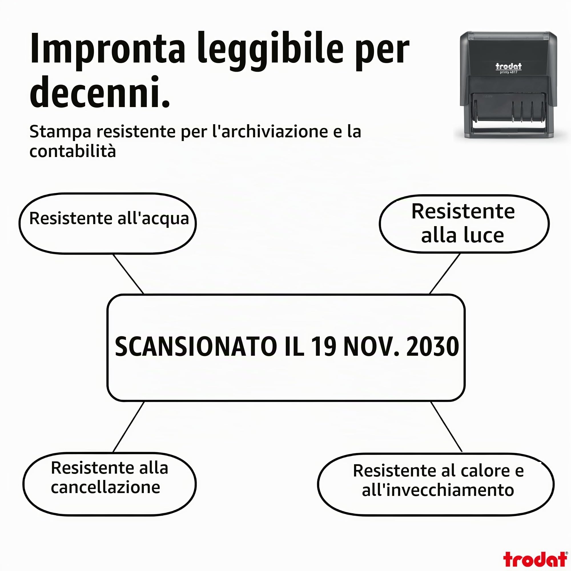 Trodat TS-120243 Printy 4817 - Timbro autoinchiostrante con datario, colore: nero
