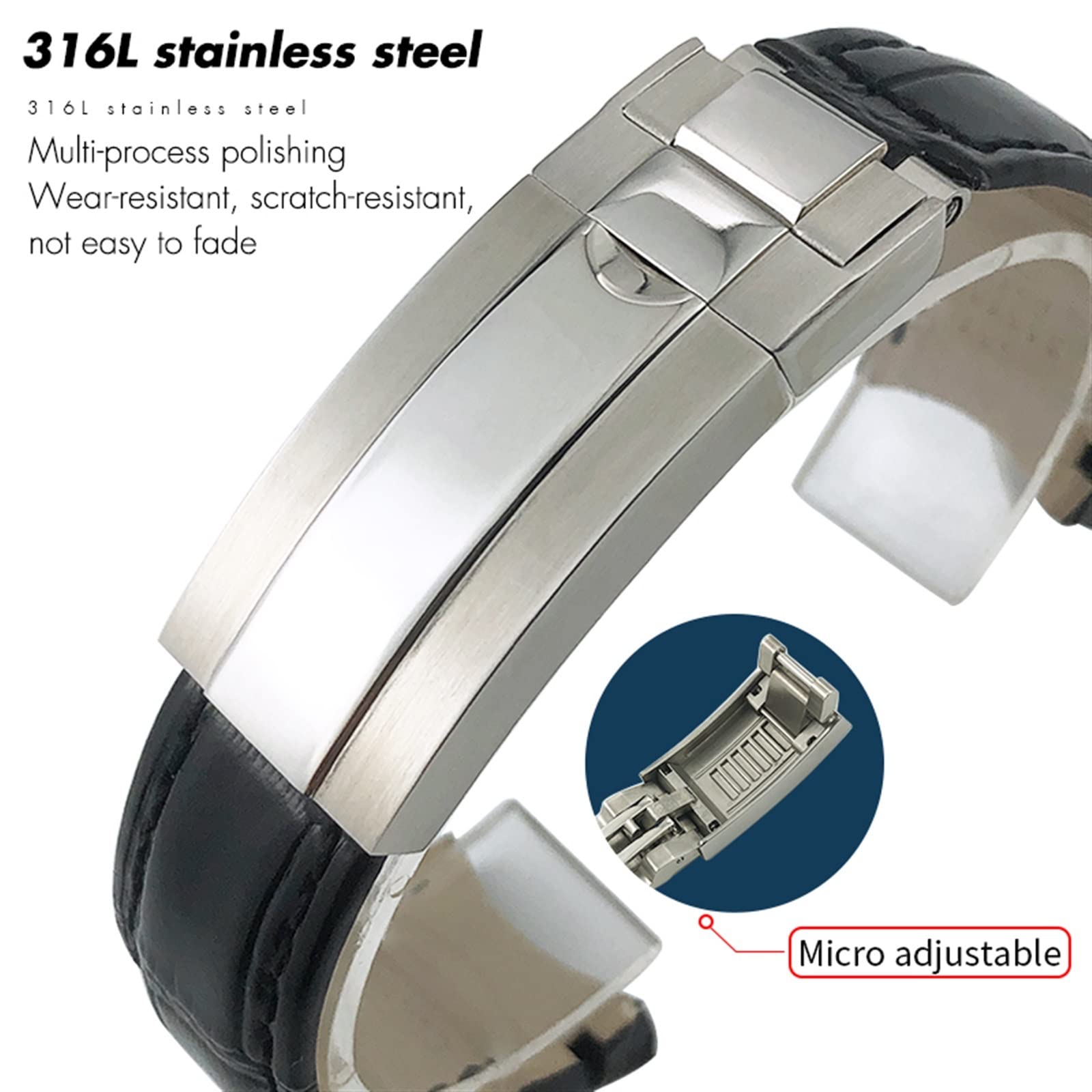 20 mm zakrzywione paski do zegarków skórzany pasek pasuje do Rolex 116610 Submariner Oyster GMT Daytona Slide Lock Buckle Bransoletki ze skóry bydlęcej