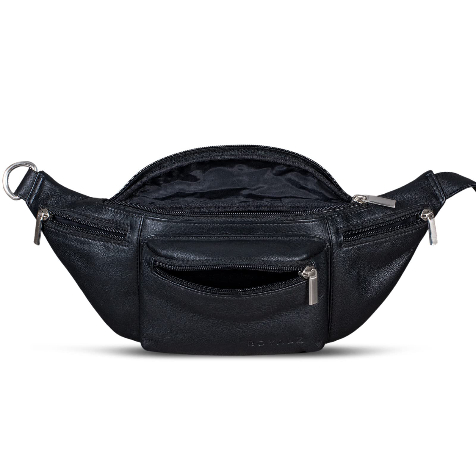 ROYALZ 'Laguna' Banane en Cuir Vintage Unisexe - Sac de Ceinture pour Homme et Femme - Disponible en Sac de Poitrine ou de Hanche - Couleur: Noir