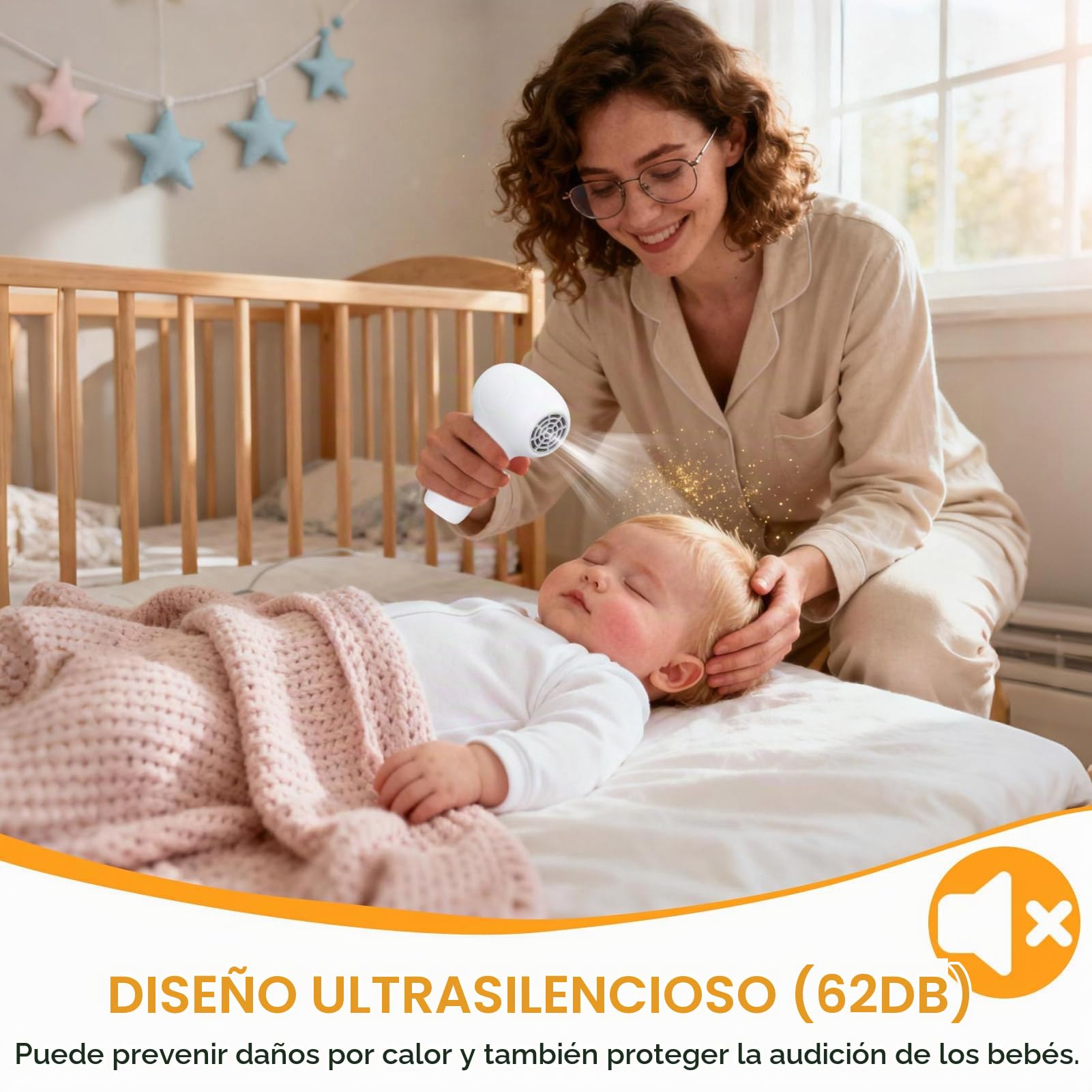 Secador de pelo de bebé inalámbrico, 2 velocidades de bajo ruido recargable secadora de cuerpo completo secador de pelo de viaje suave para el pañal del cabello y el cuerpo (Blanco + gris)