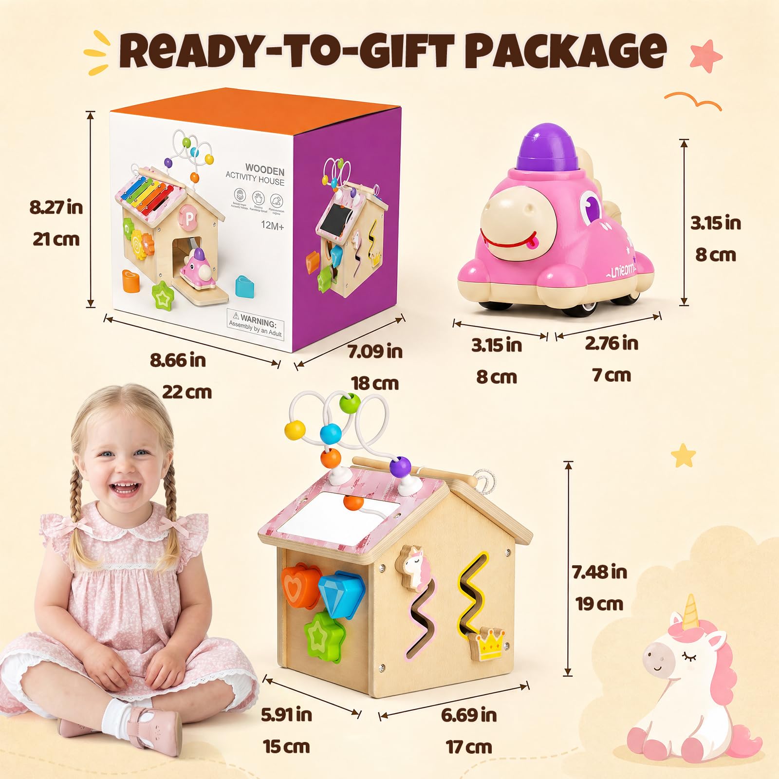 Cubo Multiattivita in Legno Bambini 1+ Anno con Press to Go Car Montessori | Interattivo Giochi Abilità Motorie Regalo Bimbo per Ragazzi e Ragazze Giocattoli di Apprendimento Educativi 2 3 4 Anno