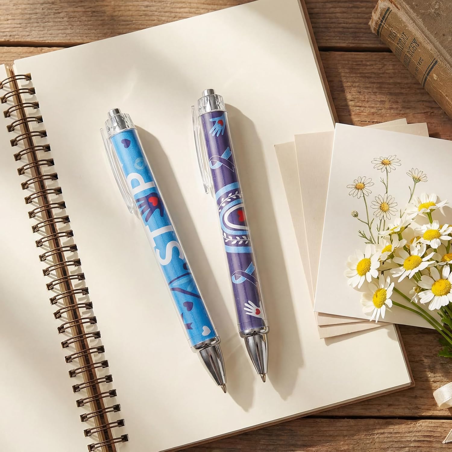 50 Pcs Child Abuse Awareness Pen Blue Ribbon Retractable Ballpoint Pens Child Abuse Prevention Awareness Accessories for Charity Event Children Protection Month Nonprofit Organization Supplies