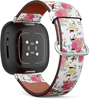CJBROES Replacement Leather Watch Band, Compatible with Fitbit Versa 3 and Fitbit Sense of Wristband Bracelet Accessory - Floral-Bouquet-Colorful
