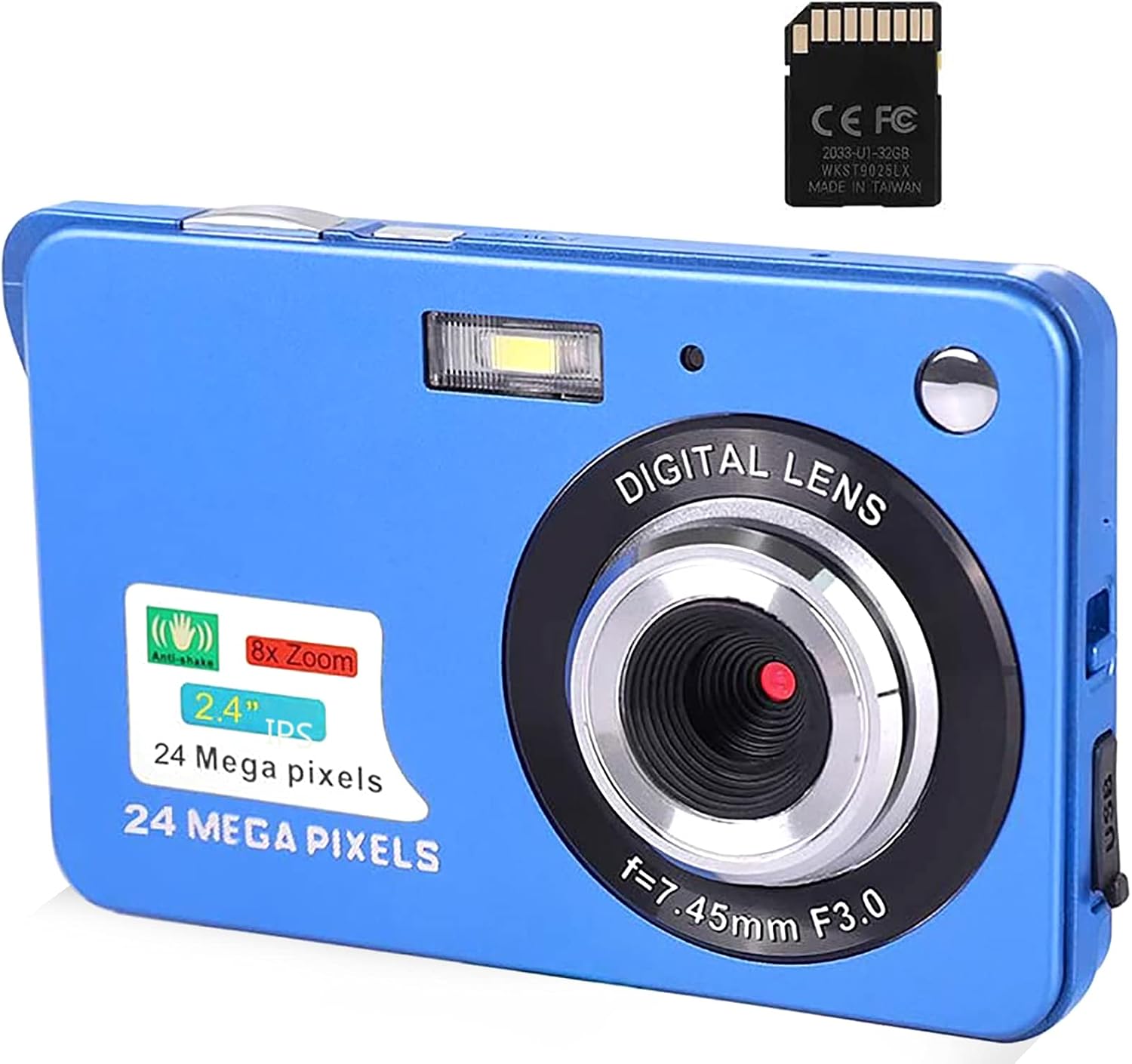 Digital Camera,2.4 Inch FHD Pocket Cameras Rechargeable 24MP Camera for Backpacking with 8X Digital Zoom Compact Cameras for Photography with sd Card 32GB