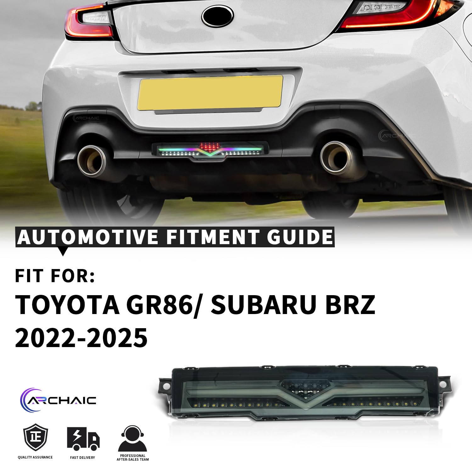 Archaic Światło tylnego zderzaka RGB kompatybilne z Toyota GR86 Subaru Brz 2022-2023, z sekwencyjnym kierunkowskazem, animacją RGB DRL