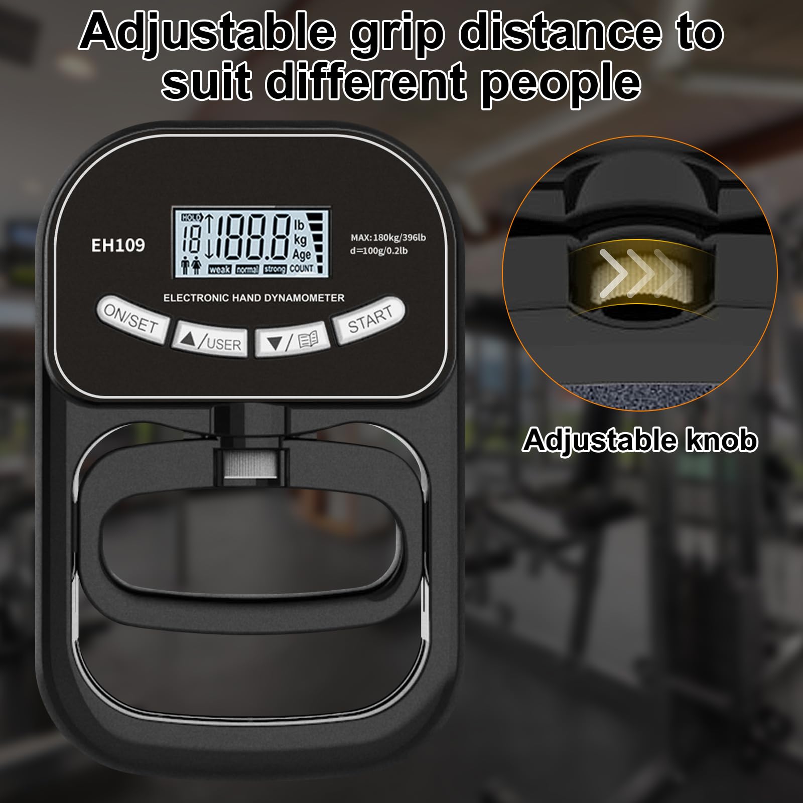Dinamometro Mano Digitale Misuratore Elettronico Della Forza di Presa Della Forza Della Mano con Display LCD Nero Grip Trainer per la Forza di presa Trainer per la presa Regolabile 180 kg