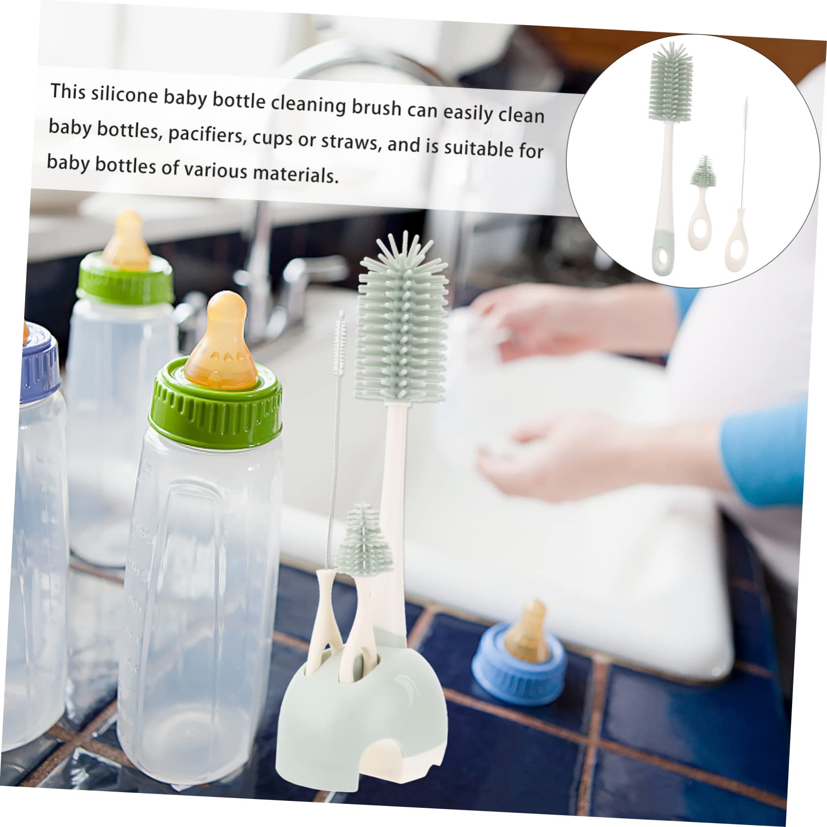 BESTonZON 2 Piezas Juego De Cepillos De Limpieza Botella Herramienta De Limpieza del Hogar Cepillo para Fregar Biberones Bebe Biberones Silicona De Grado Alimenticio Light Green