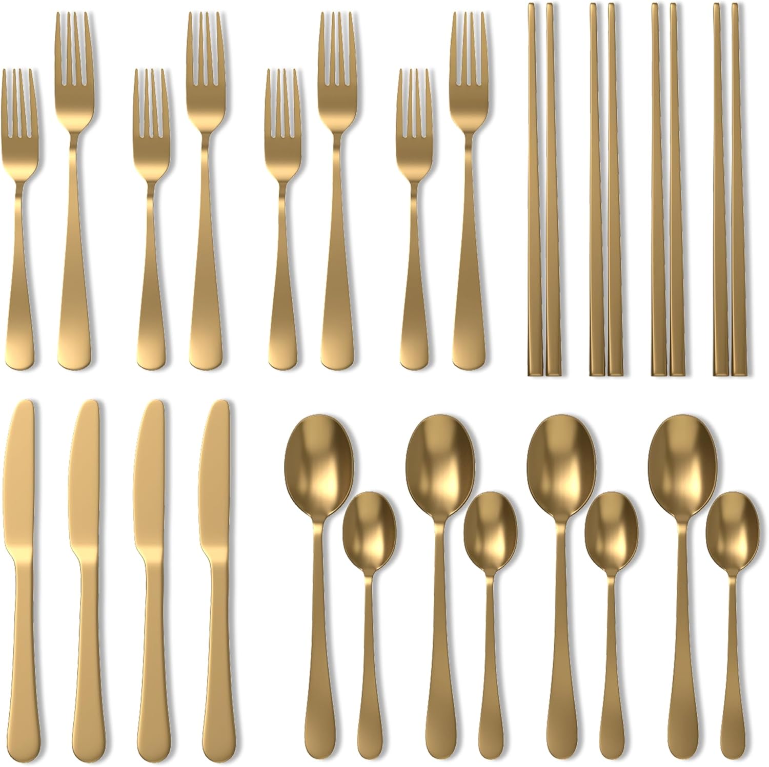 Luxurious 28-Piece Gold 18/8 Stainless Steel Flatware Set for 4 Luxurious 28-Piece Gold 18/8 Stainless Steel Flatware Set for 4