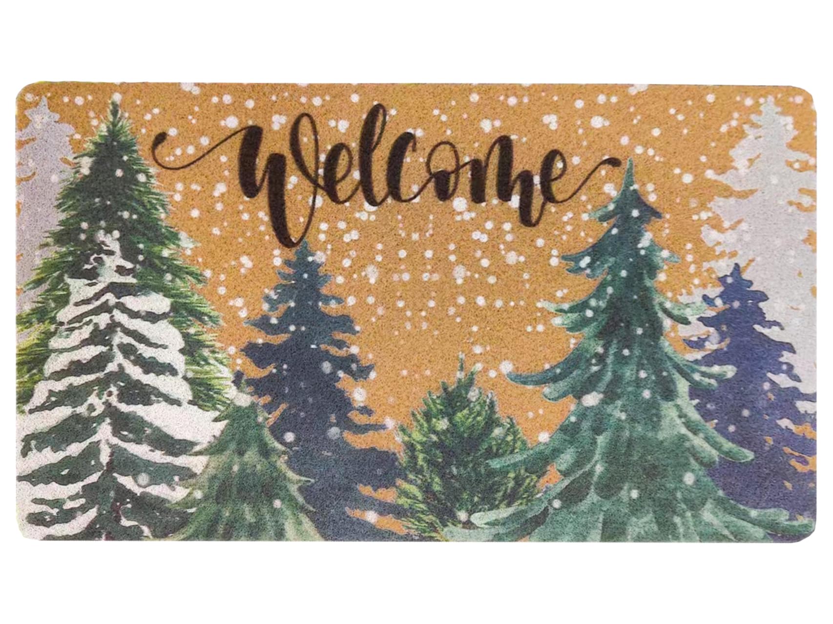 Felpudo de bienvenida de Navidad para invierno al aire libre, tapete de puerta de coco de pino con respaldo antideslizante para decoración del hogar (30 x 17 pulgadas) (pino y nieve)