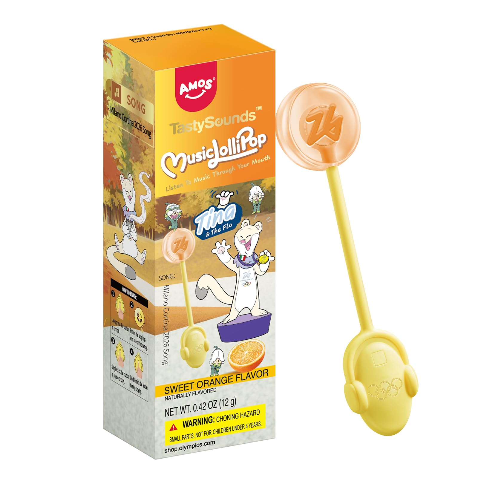 AMOS Lutscher Audio Lollipop Süssigkeiten, Ostern Pfirsich Süßigkeiten Geschenke Musik Lollies Bonbons Süßigkeitens, Lollipops Lutscher Zuckerfrei Süßigkeiten Einzeln Verpackt – 1 PCS