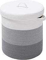 Vista 4 de Cesta de almacenamiento extra grande de 16 x 16 x 18 pulgadas con tapa, cestas de almacenamiento de cuerda de algodón, canasta de lavandería