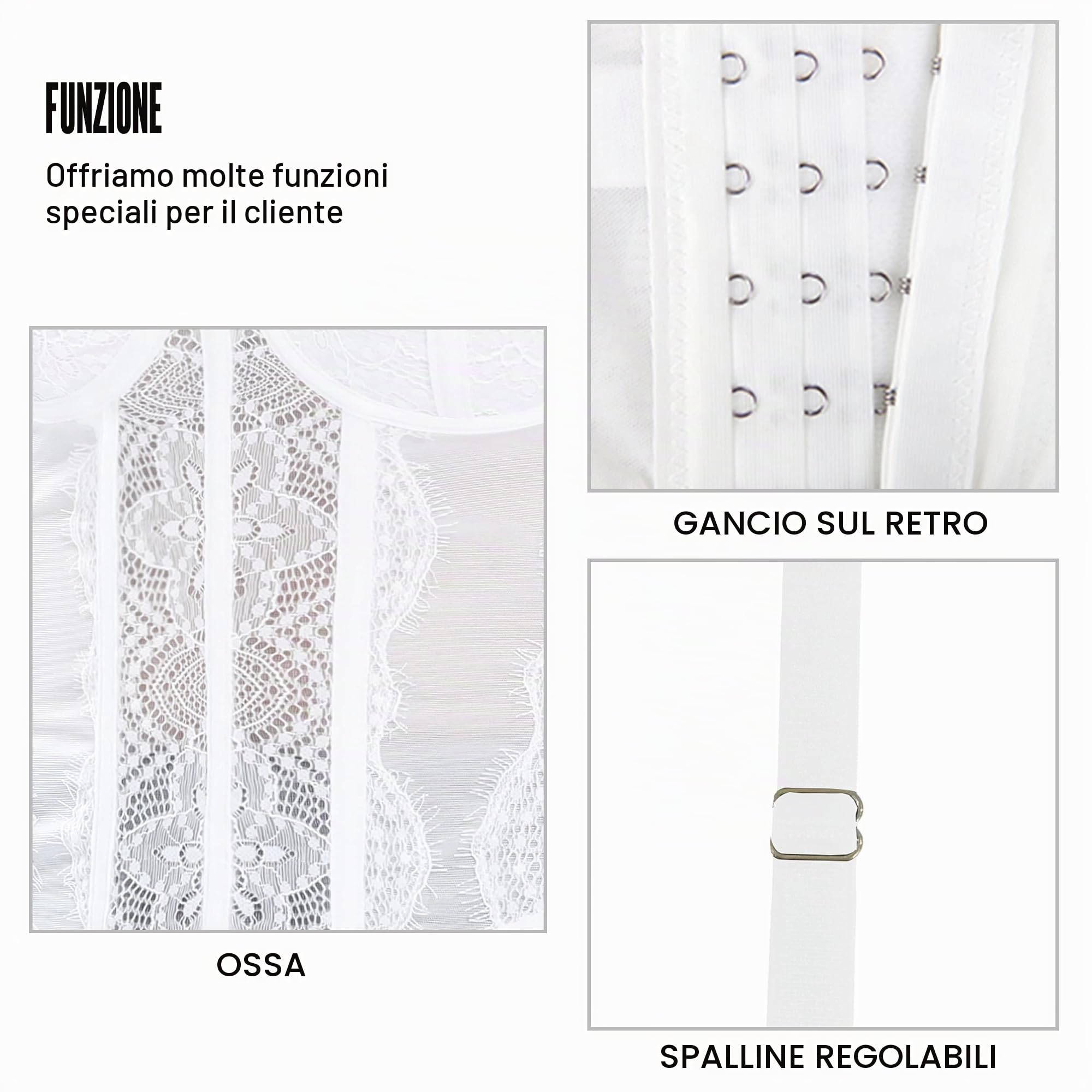 Raxnode, Bustino in pizzo da donna, sexy, per uscire, feste, club, con fibbia