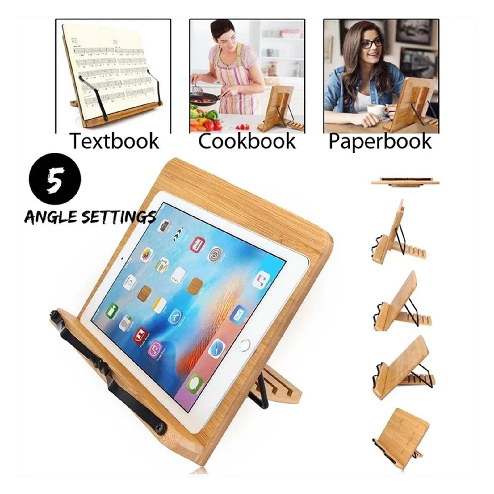 Support de lecture Plateau de support livre réglable Portable et trombones Page-bureau lecture cuisine robuste for livres léger(Flower 28x20cm)