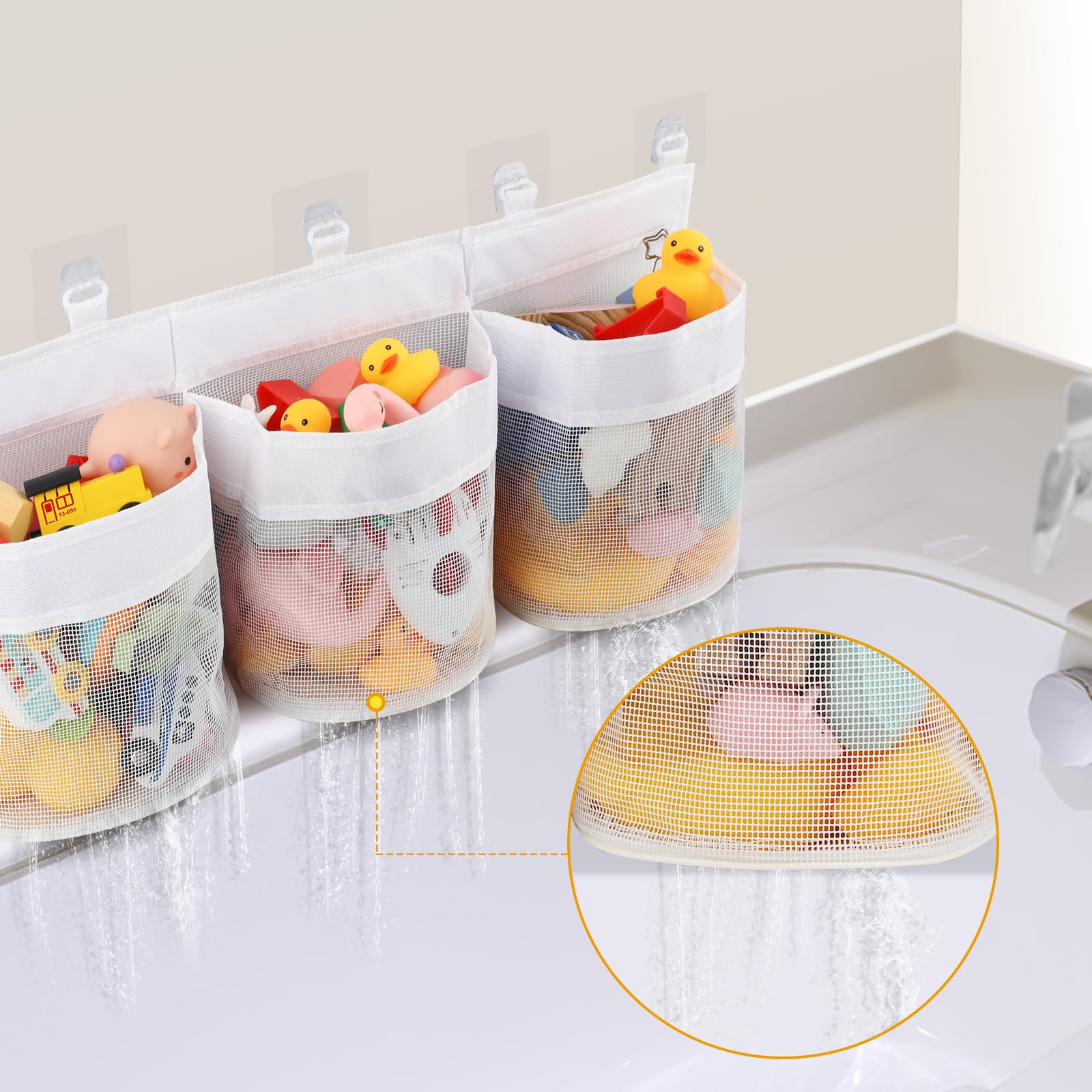 Sac Storage Mural Sac De Rangement Suspendu Dafuhao En Filet - 34x24cm Avec Crochets Métal Pour Jouets, Salle De Bain Filet Organisateur Porte