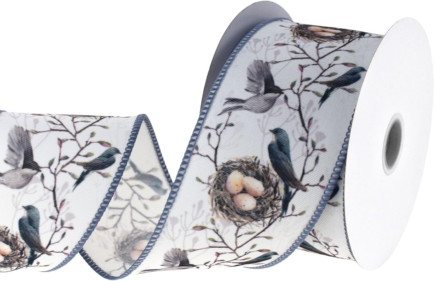 Homeford Blue Birds and Eggs Twill Wired Ribbon, 2-1/2-inch, 10-Yard, Slate