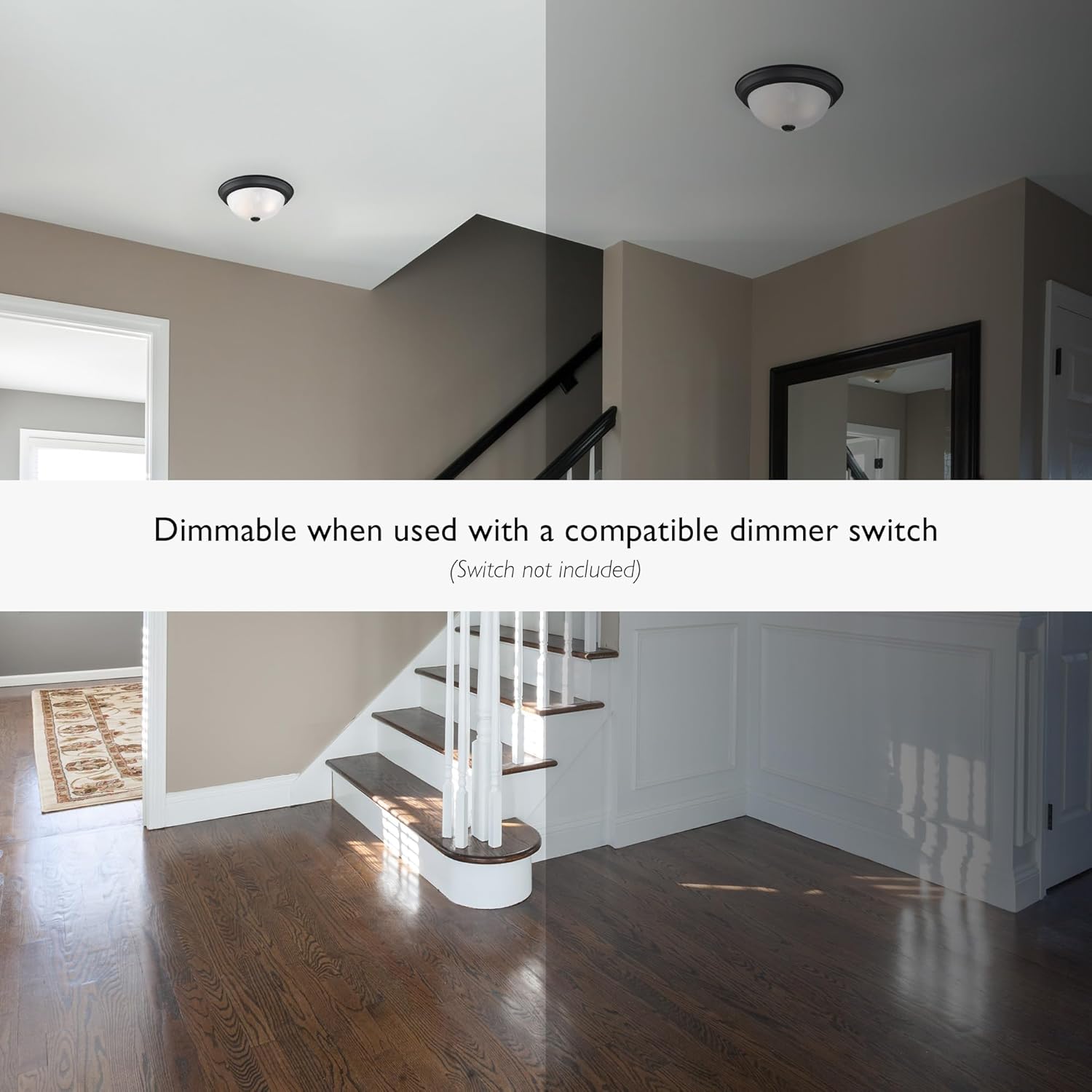 Design House, 2 Pack, 2-Light Indoor Dimmable Ceiling Light, Alabaster Glass Shade, Matte Black, 11.25 in W x 4.75 in H, Interior Lighting, Item 588251