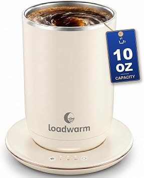 Self Heating Stirring Coffee Mug, 10oz Auto Mixing Cup with Warmer, White