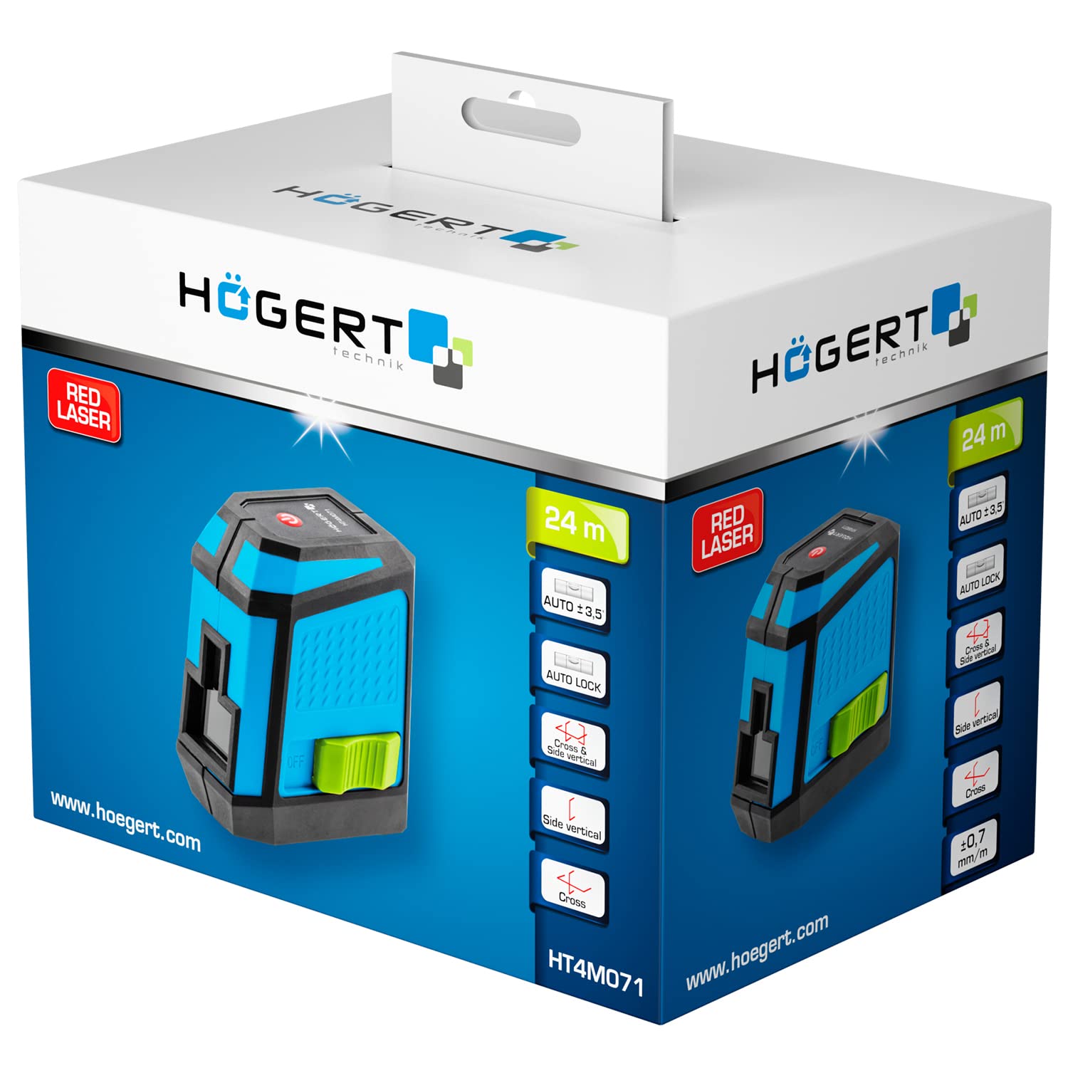 Högert Technik Livella a bolla laterale e trasversale professionale, autolivellante, area di lavoro: raggio fino a 12 m/diametro fino a 24 m HT4M071